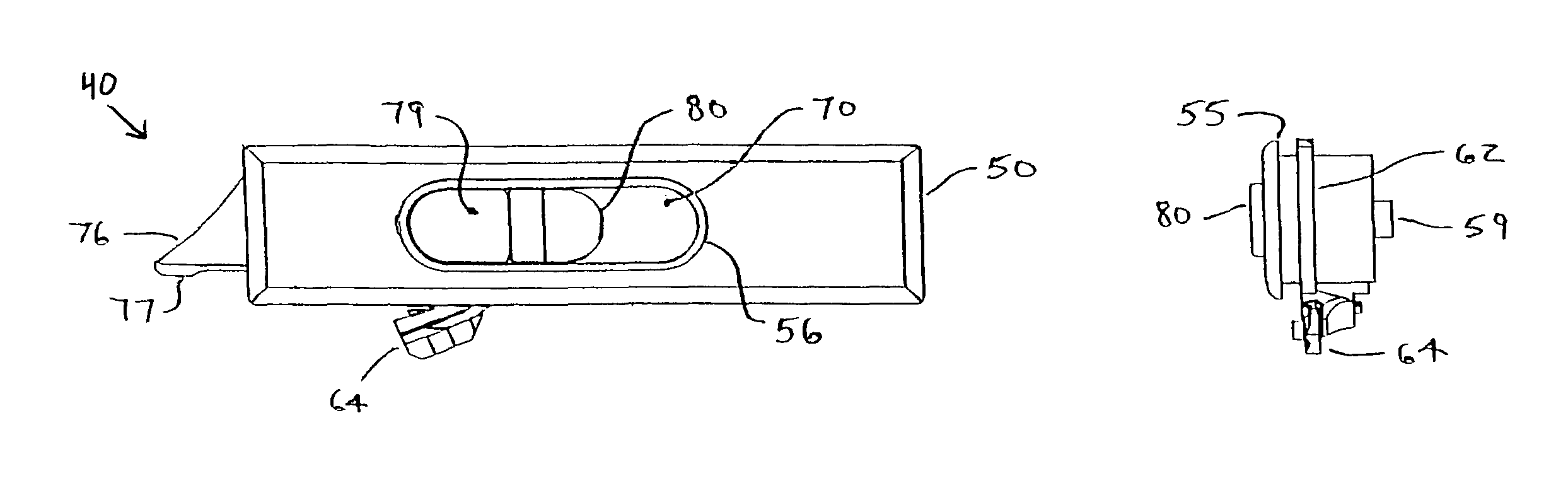 Tilt latch with cantilevered angular extension