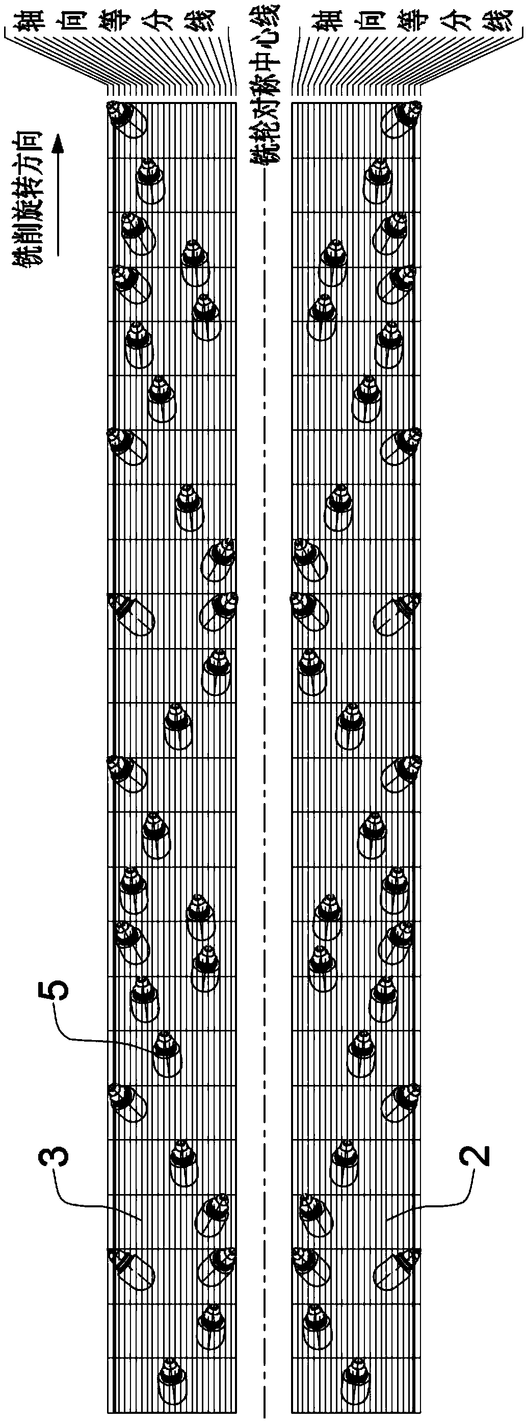 Tooth distribution system for milling wheel of double-wheel slot milling machine