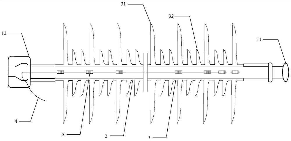 Composite insulator and method for detecting brittle fracture of composite insulator based on fiber Bragg grating