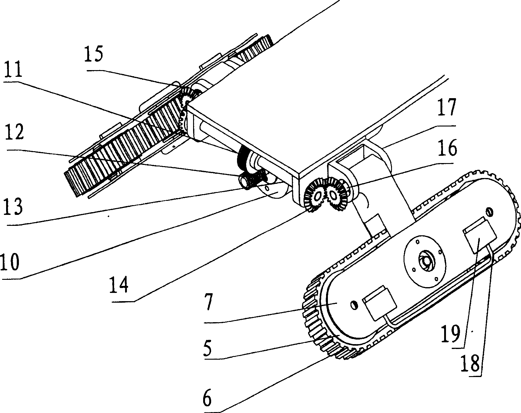 Moving mechanism of robot in pipe with self position changing four caterpillar feet