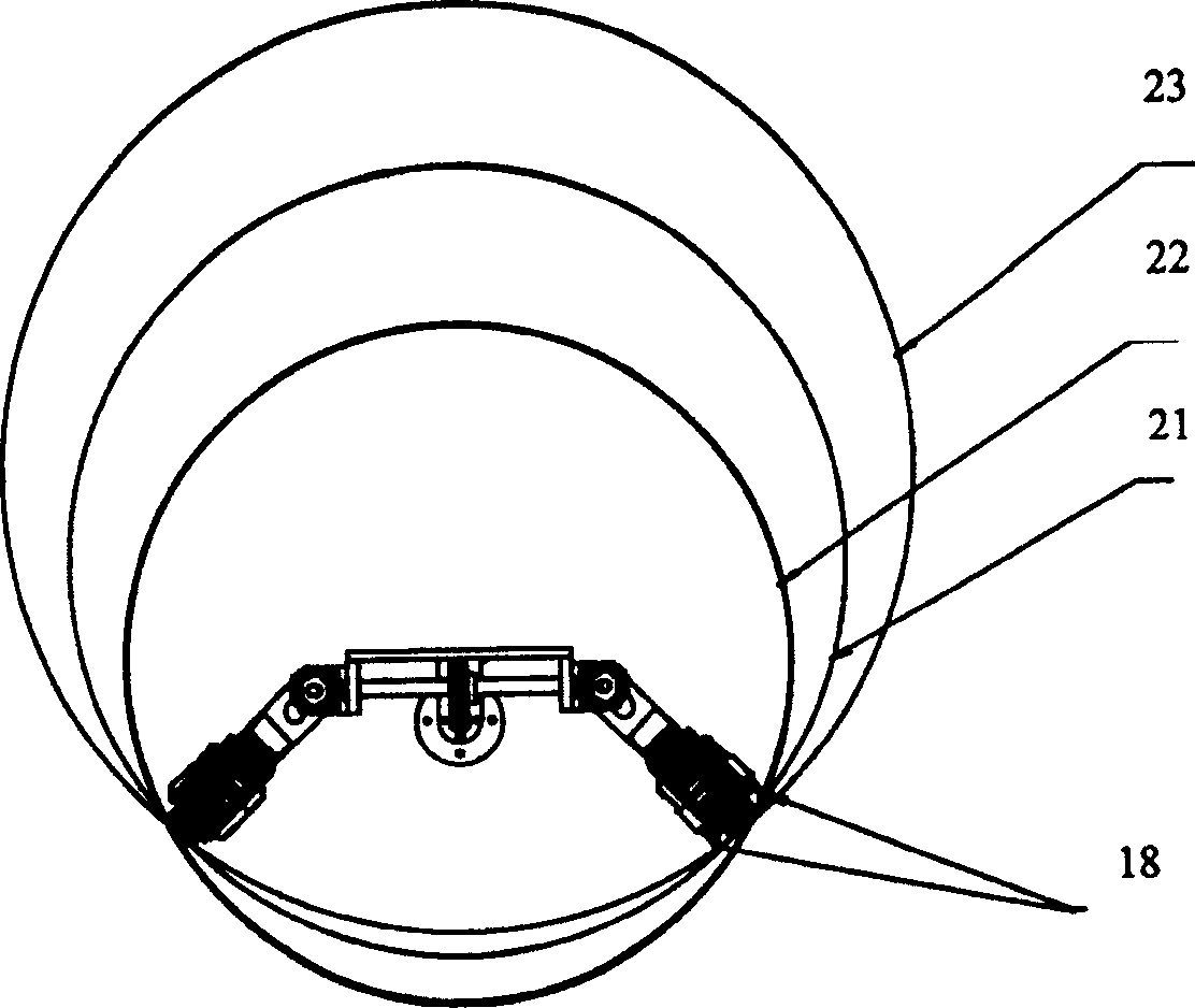 Moving mechanism of robot in pipe with self position changing four caterpillar feet