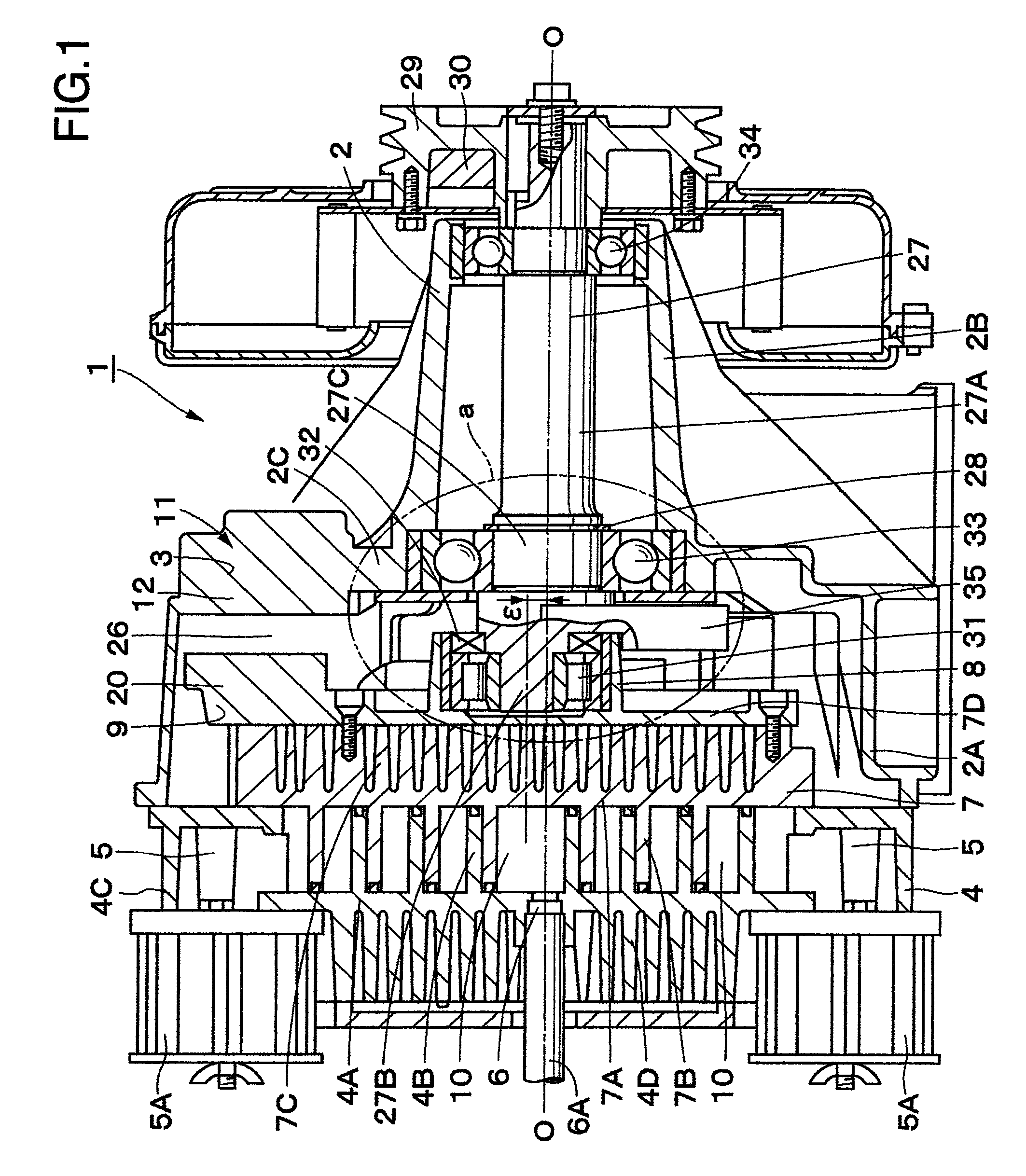 Bearings of a scroll type machine with crank mechanism