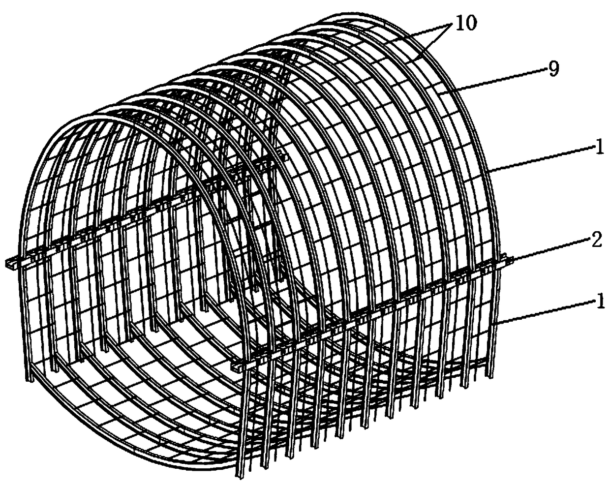 Frictional-energy-consumption-longitudinal-beam-based hybrid spraying-steel frame overall avoidance changing initial-supporting structure and construction method thereof