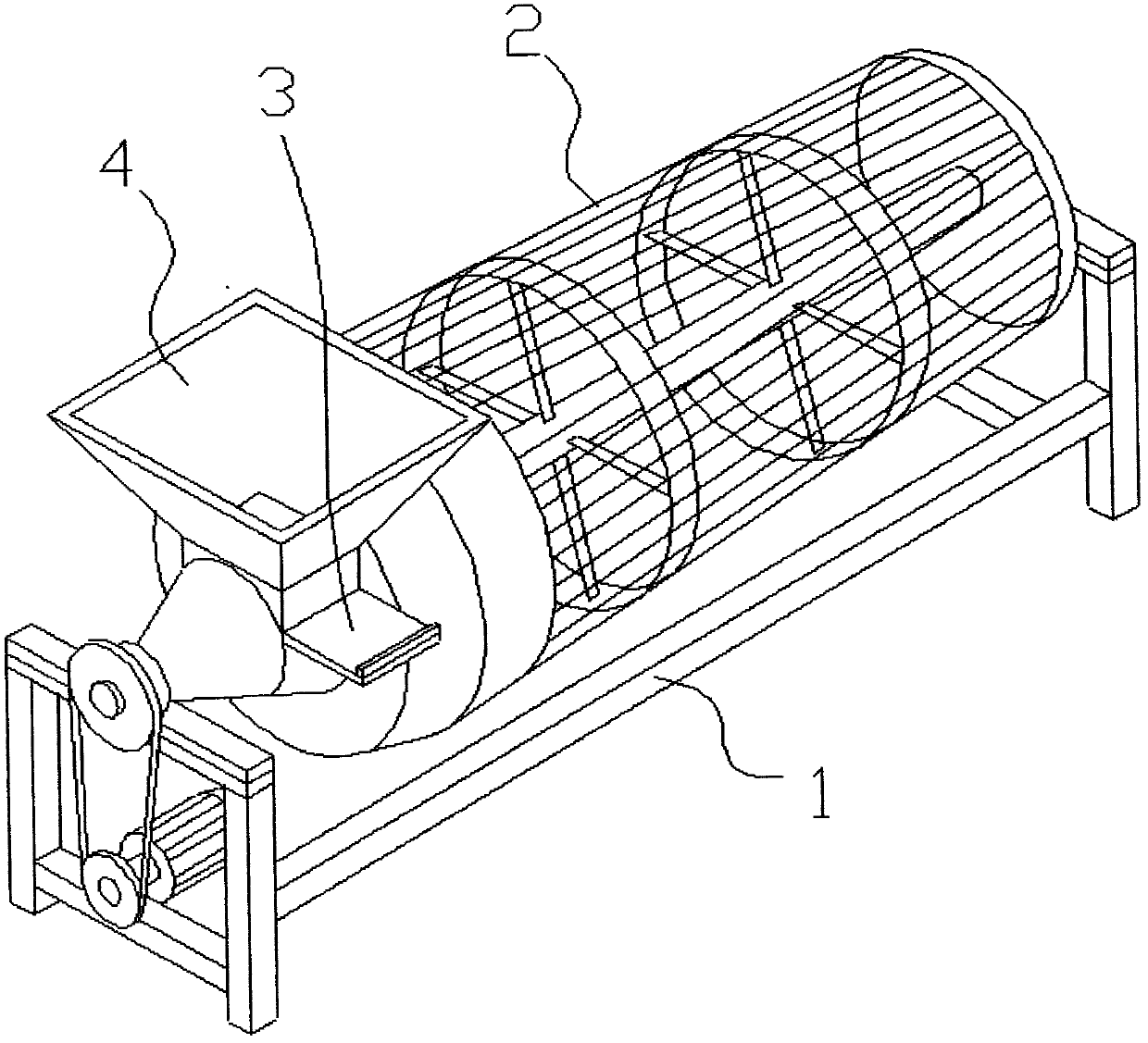 Feeding funnel of automatic discharging rotary screen