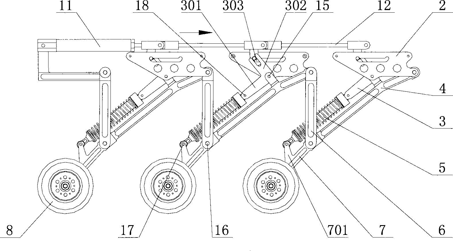 Small-sized foldable multi-wheel multi-column support type landing gear