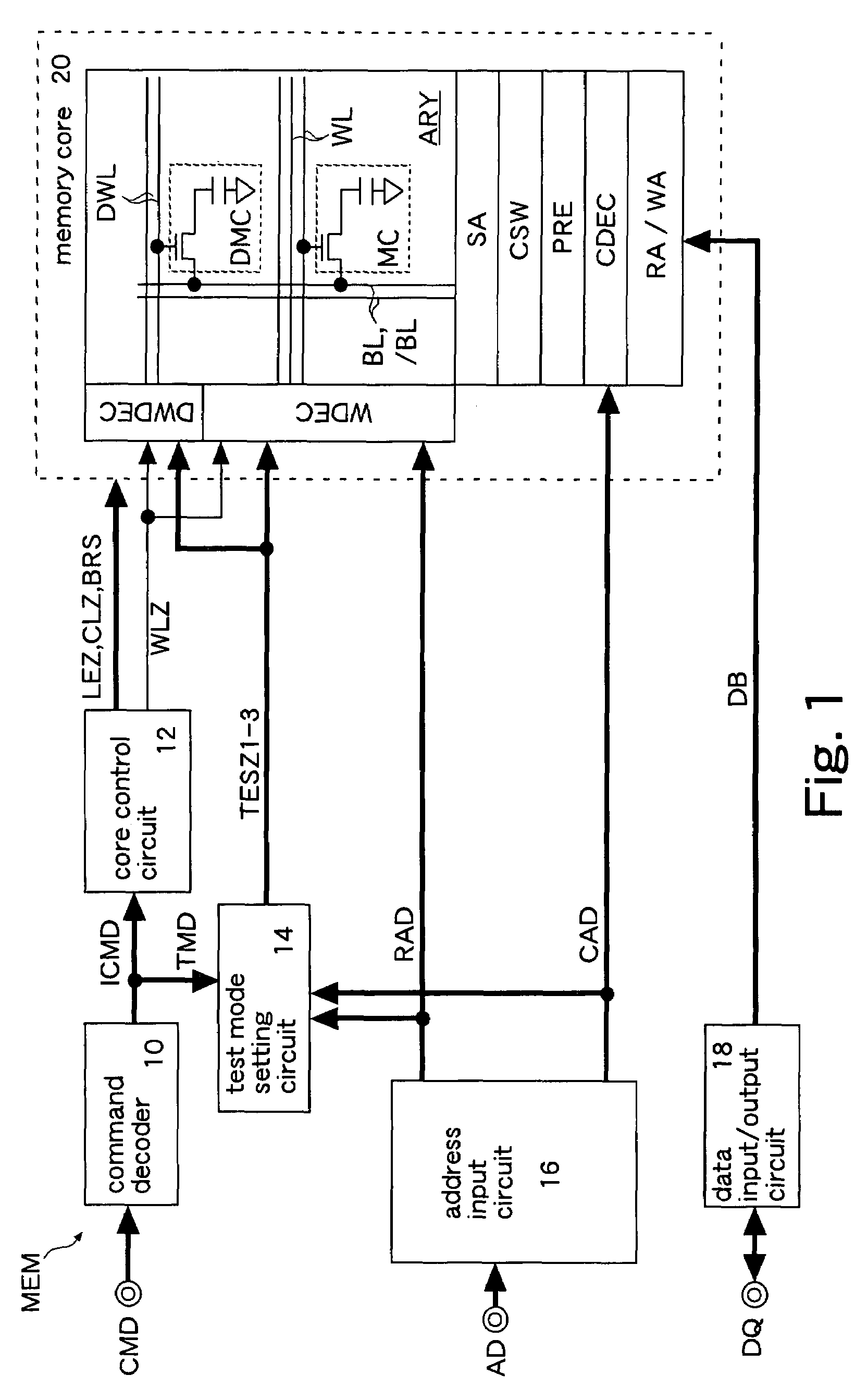 Semiconductor memory and system with matching characteristics of signal supplied to a dummy signal line and a real signal line