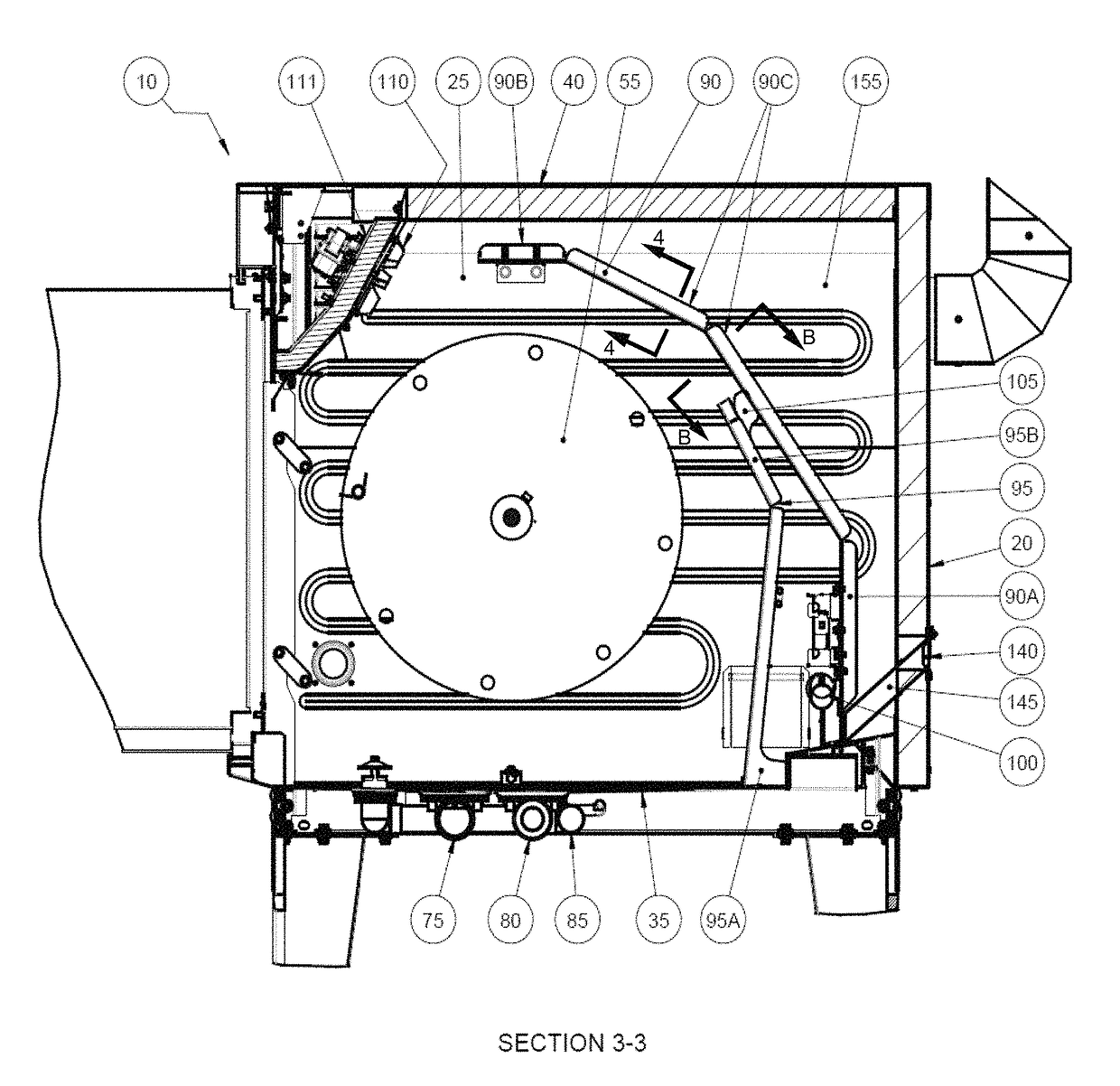 Atmospheric rotisserie burner with convection heating