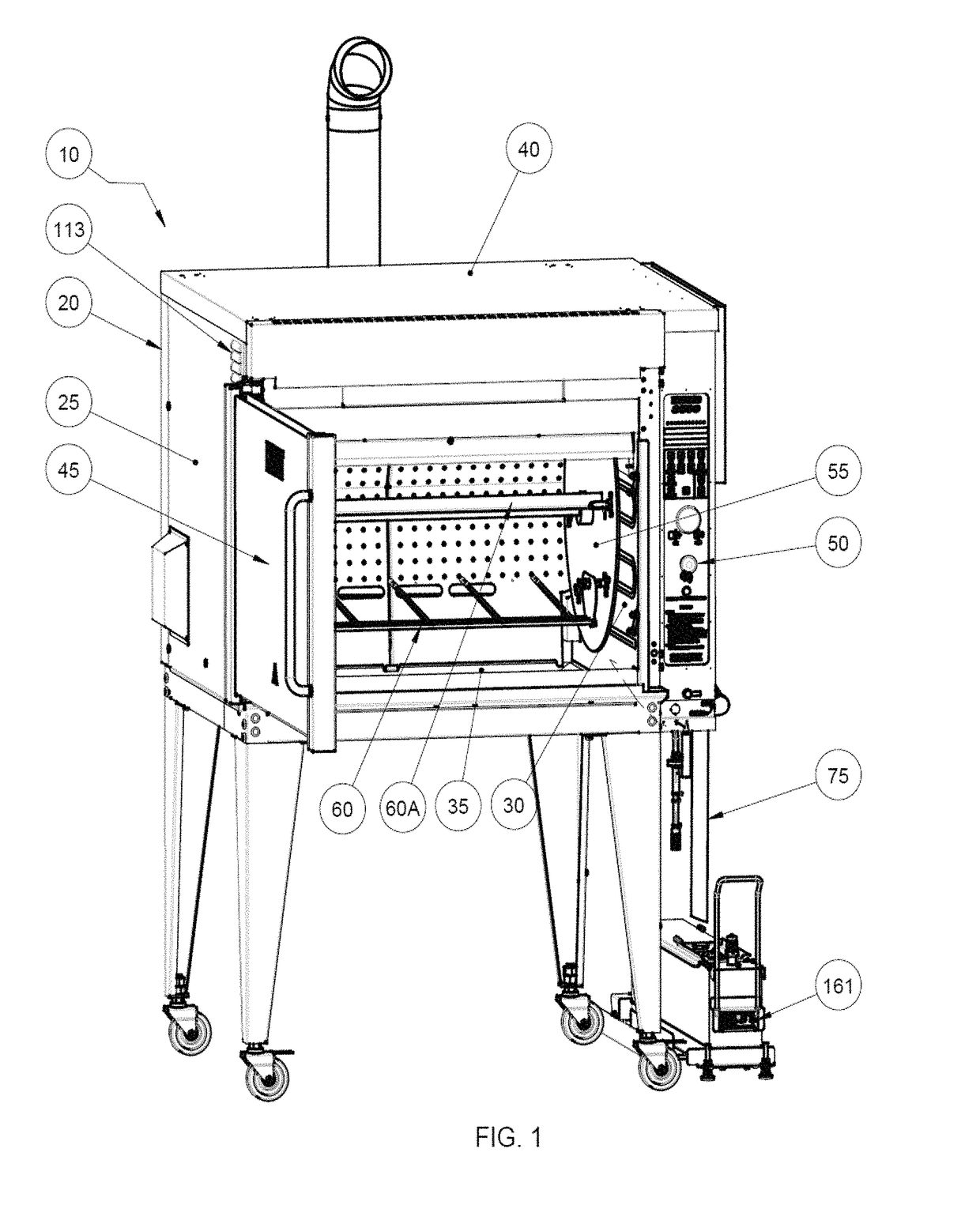 Atmospheric rotisserie burner with convection heating