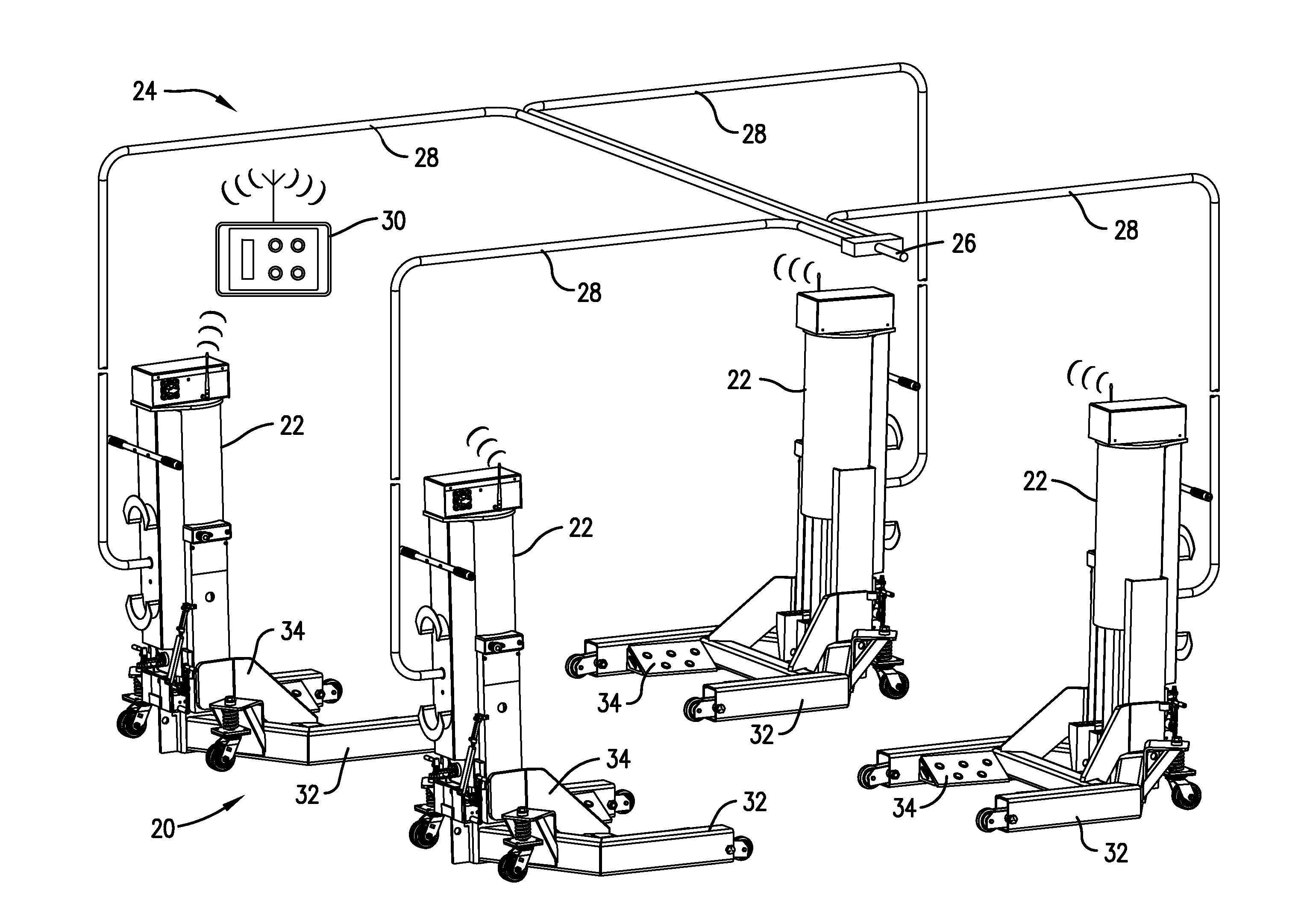 Pneumatic wheel lift synchronization