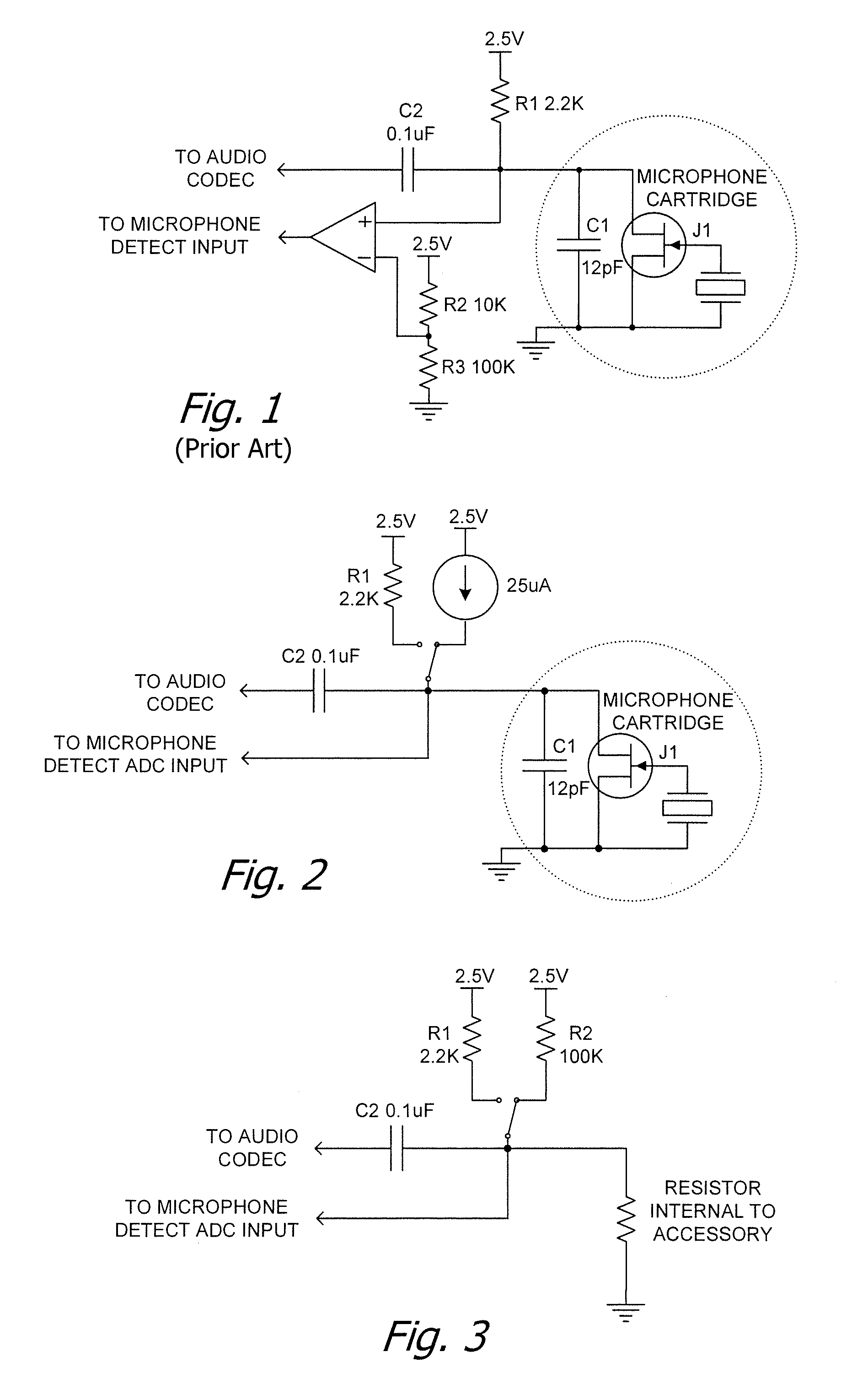 Electret microphone detection using a current source