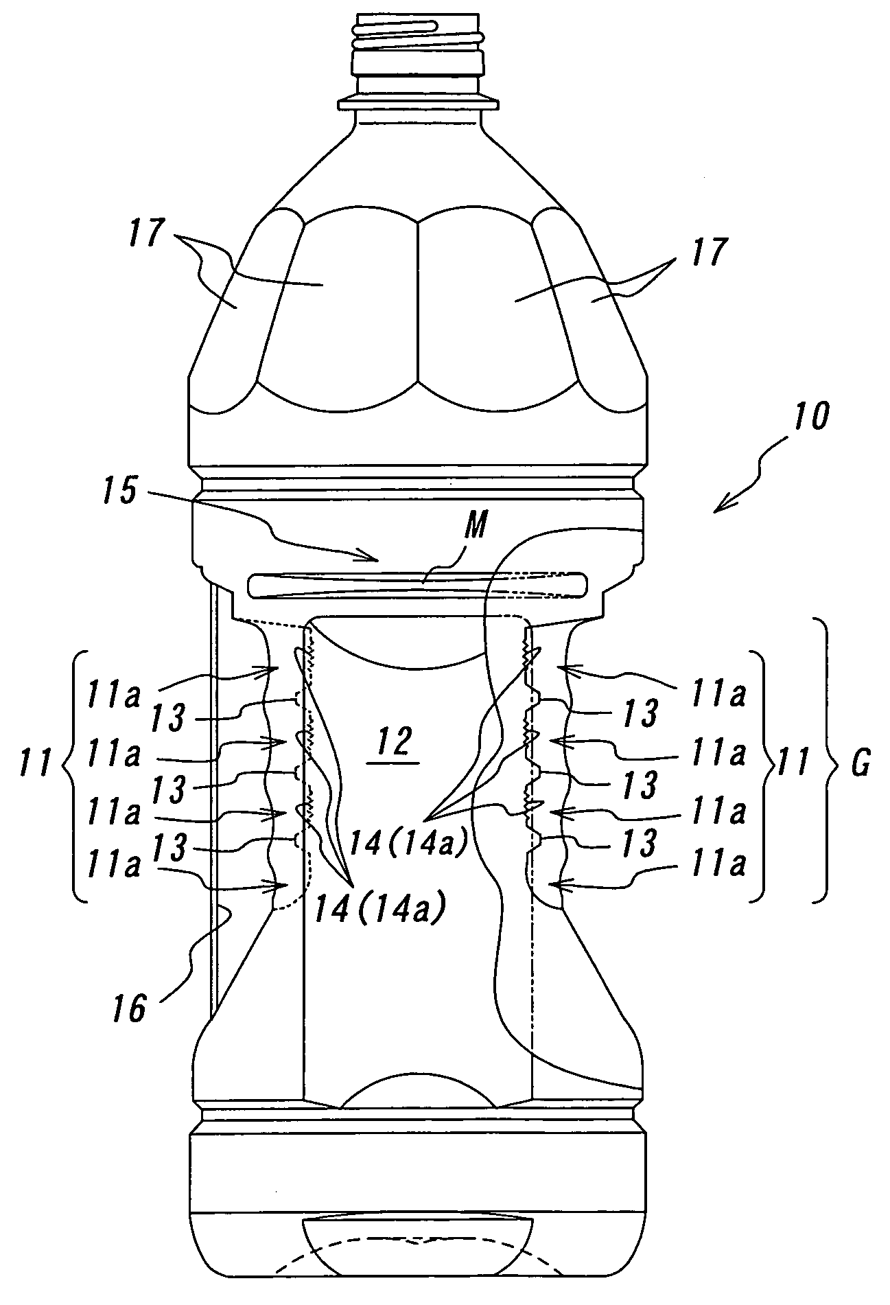 Pinch grip type bottle-shaped container