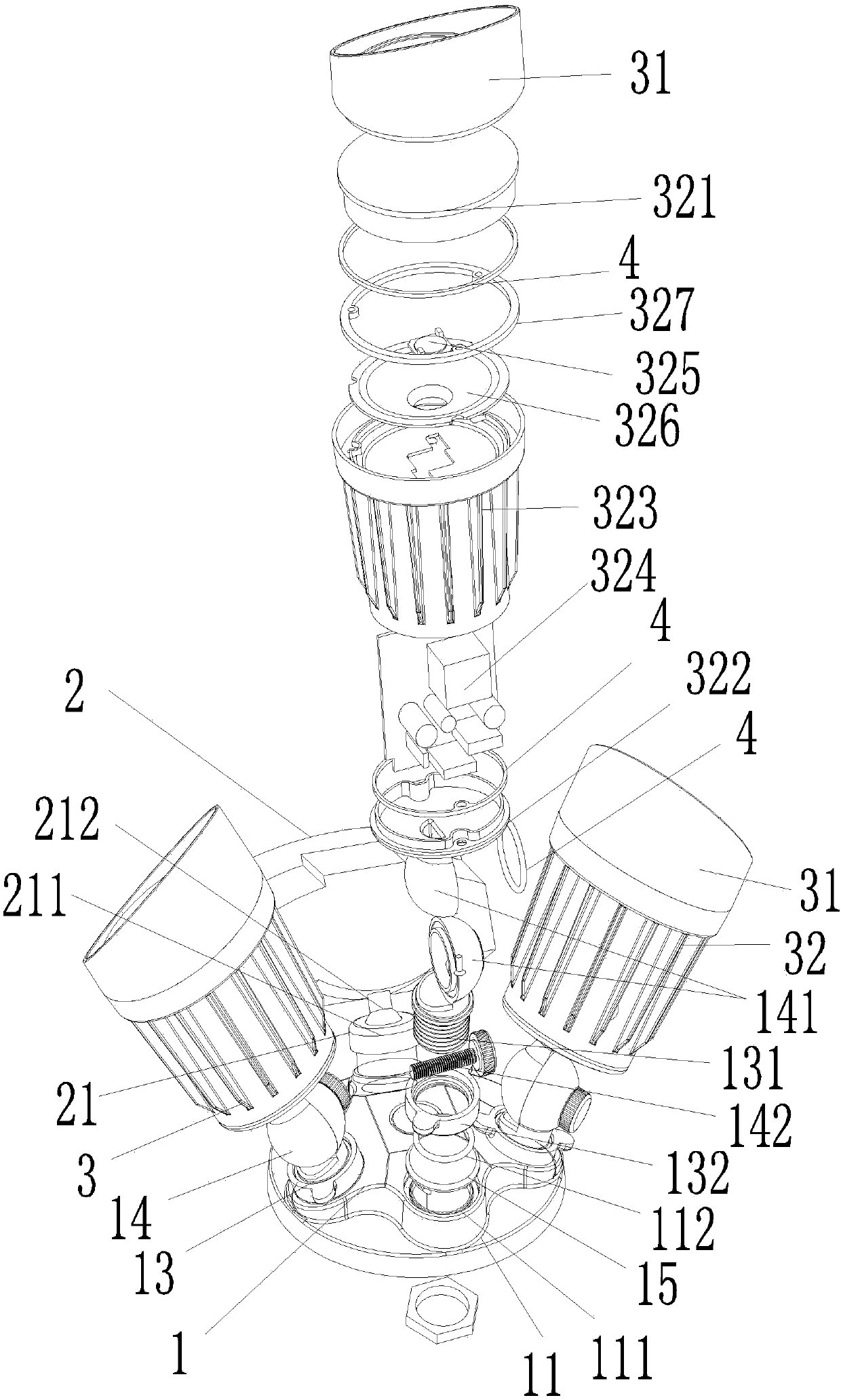 Multihead-change, universal-rotation and oriented-illumination security lamp