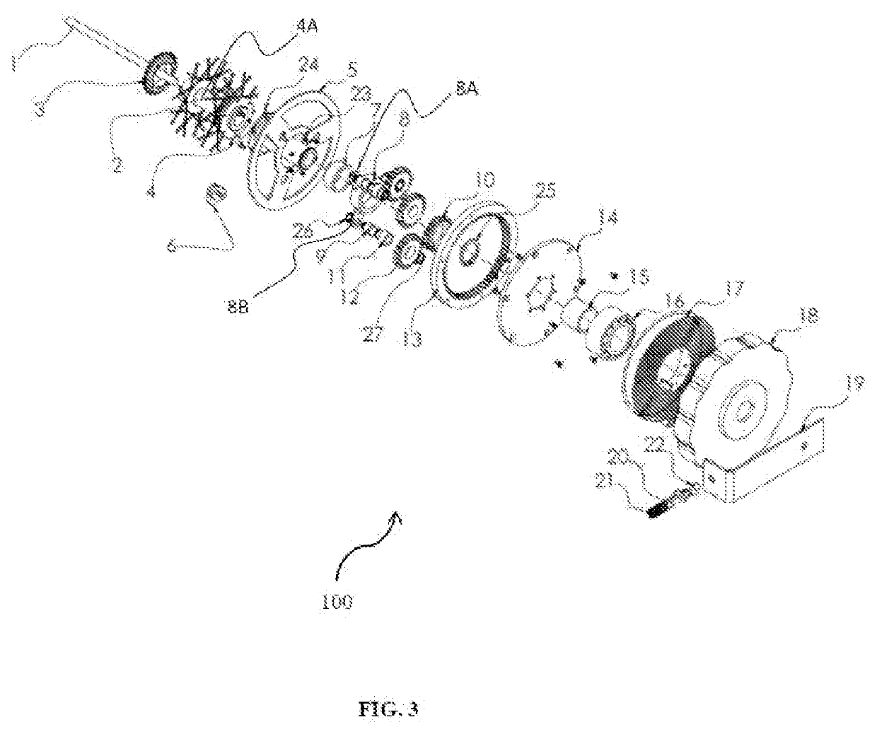 An epicyclic transmission gear and disk brake based regenerative braking device