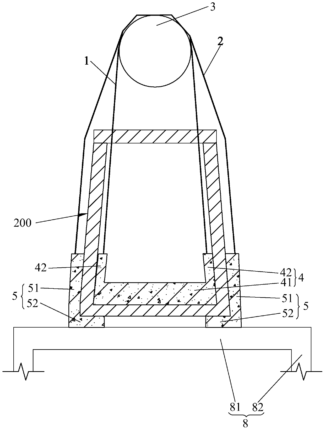 Tube well overhanging protection structure and brickwork tube well in-situ protection construction method