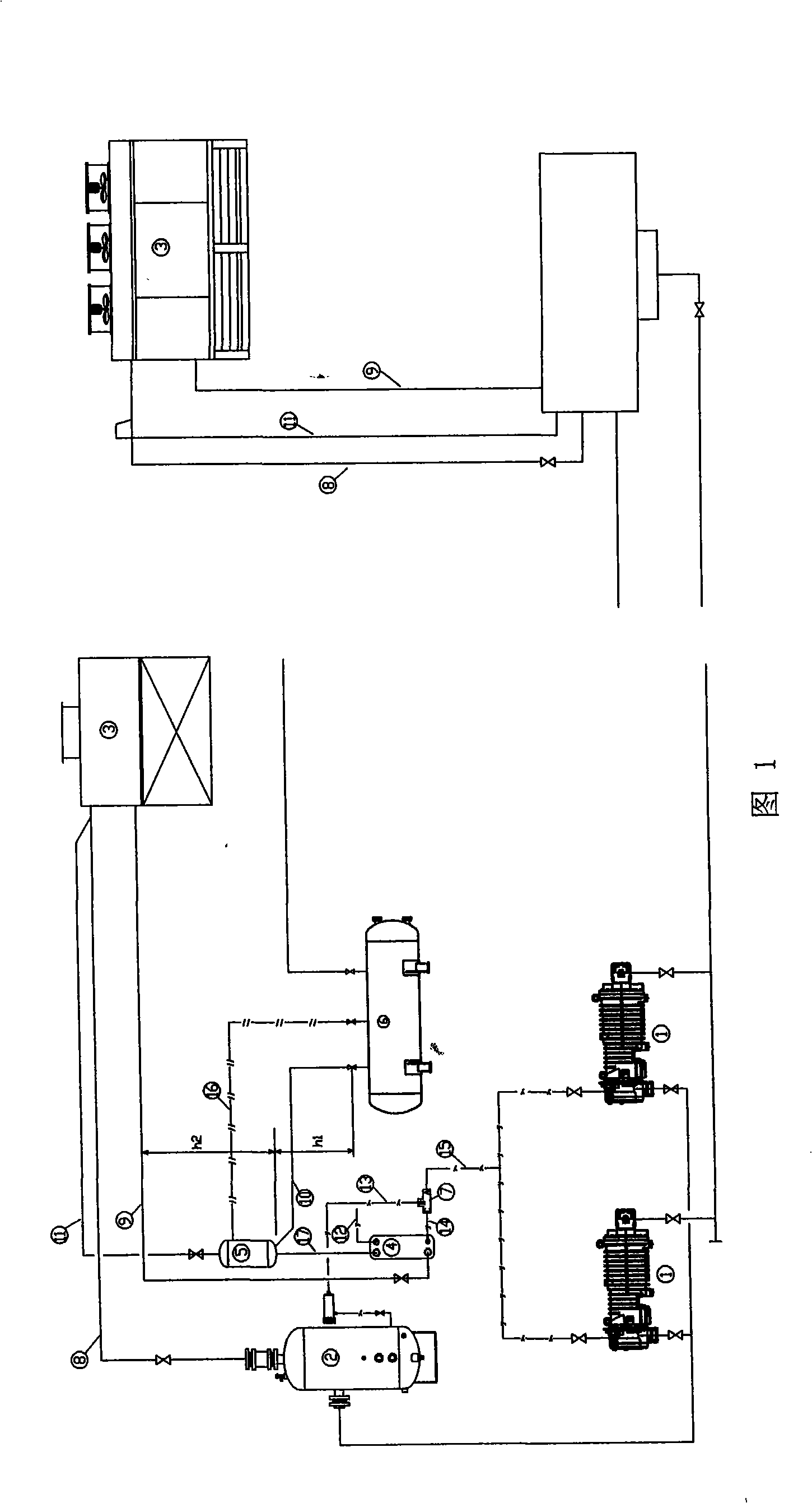 Oil cooling system used for evaporation refrigeration type condenser and screw units