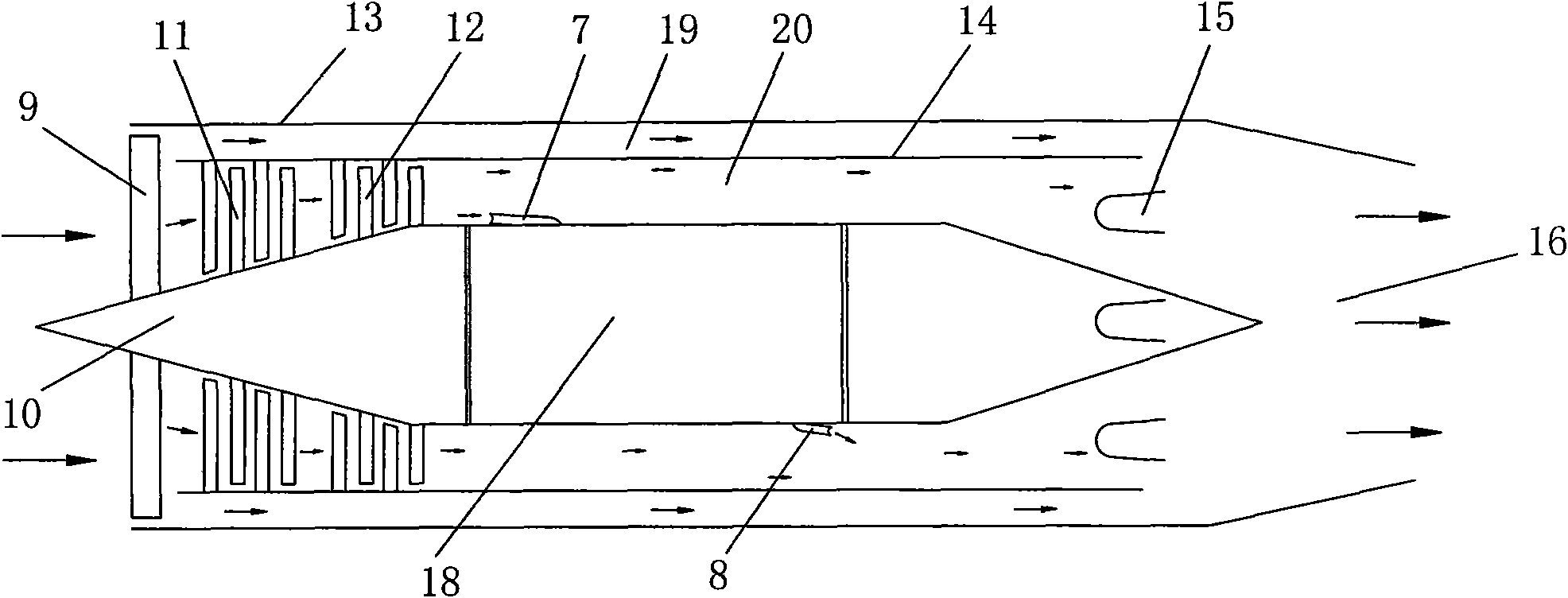 Jet pressing burning splitting ring curled turbine engine