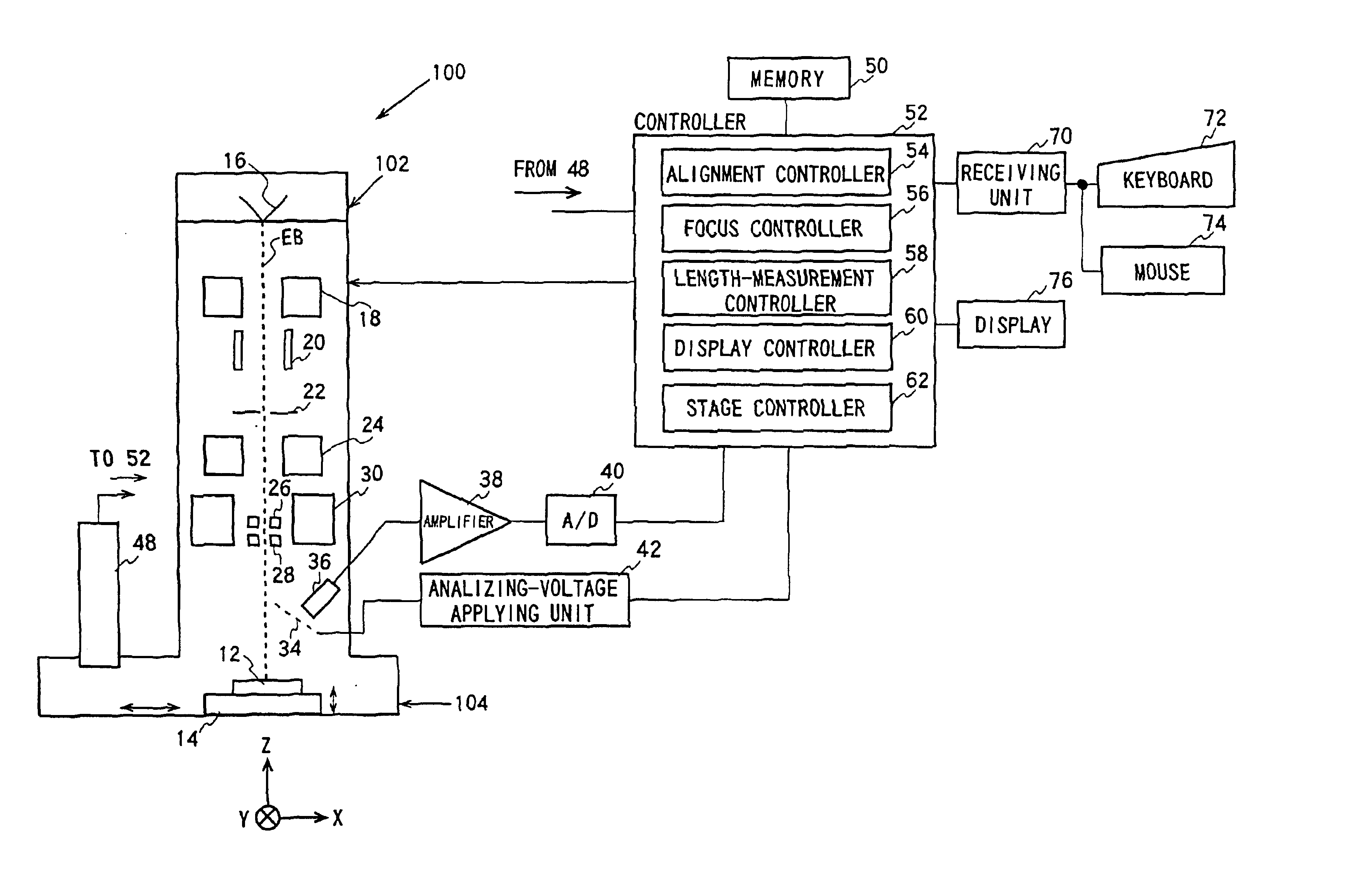 Electron beam length-measurement apparatus and measurement method