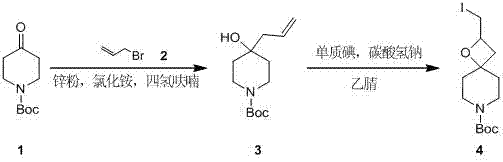 Preparation method of tert-butyl 2-iodomethyl-1-oxa-7-azaspirane [3,5] nonane-7-carboxylic ester