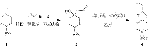 Preparation method of tert-butyl 2-iodomethyl-1-oxa-7-azaspirane [3,5] nonane-7-carboxylic ester