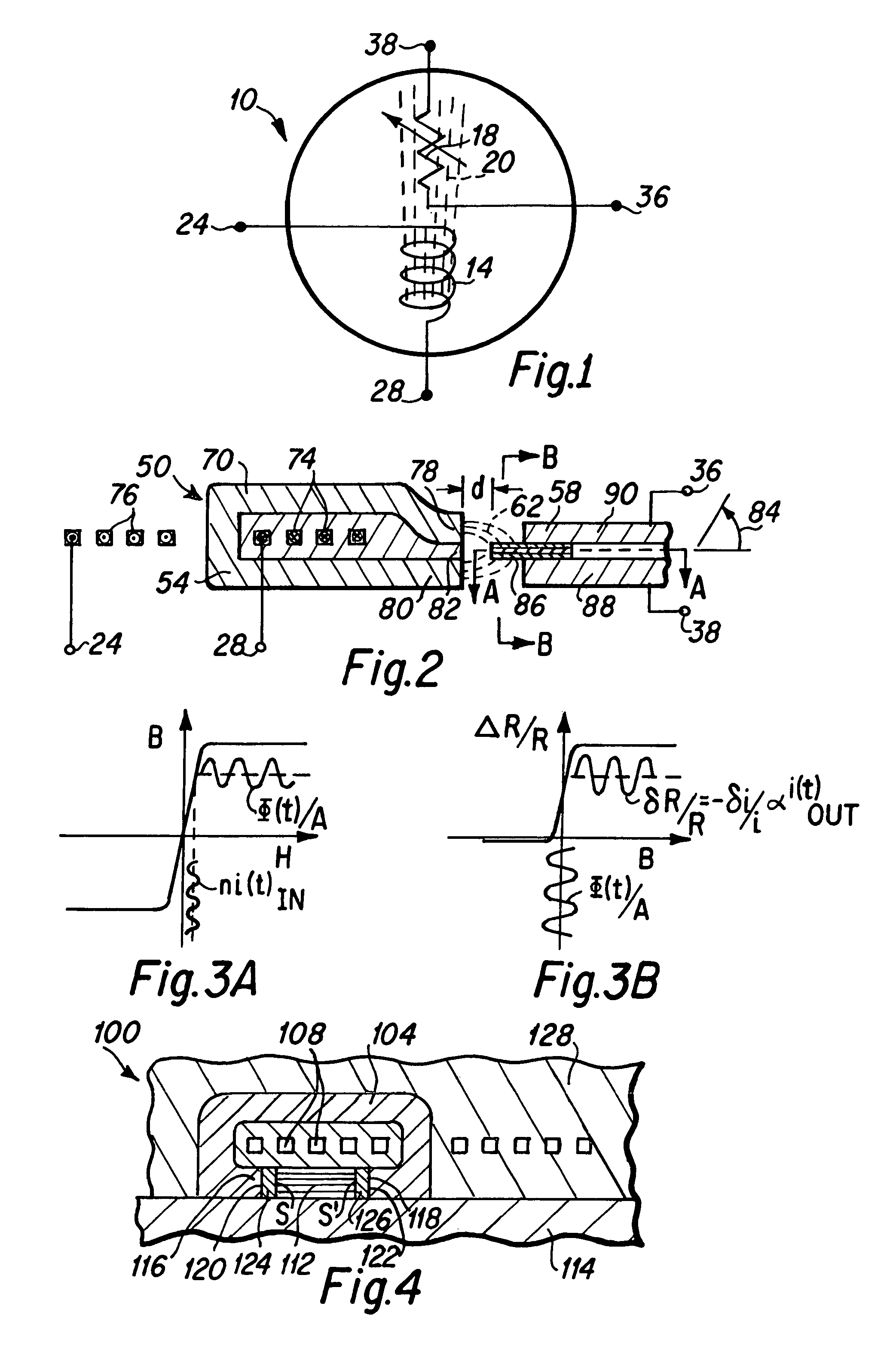 Electrical signal-processing device integrating a flux sensor with a flux generator in a magnetic circuit