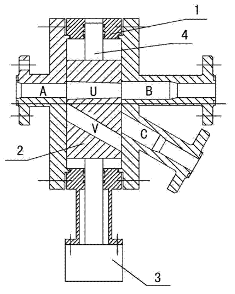 Slide powder-feeding three-way reversing valve