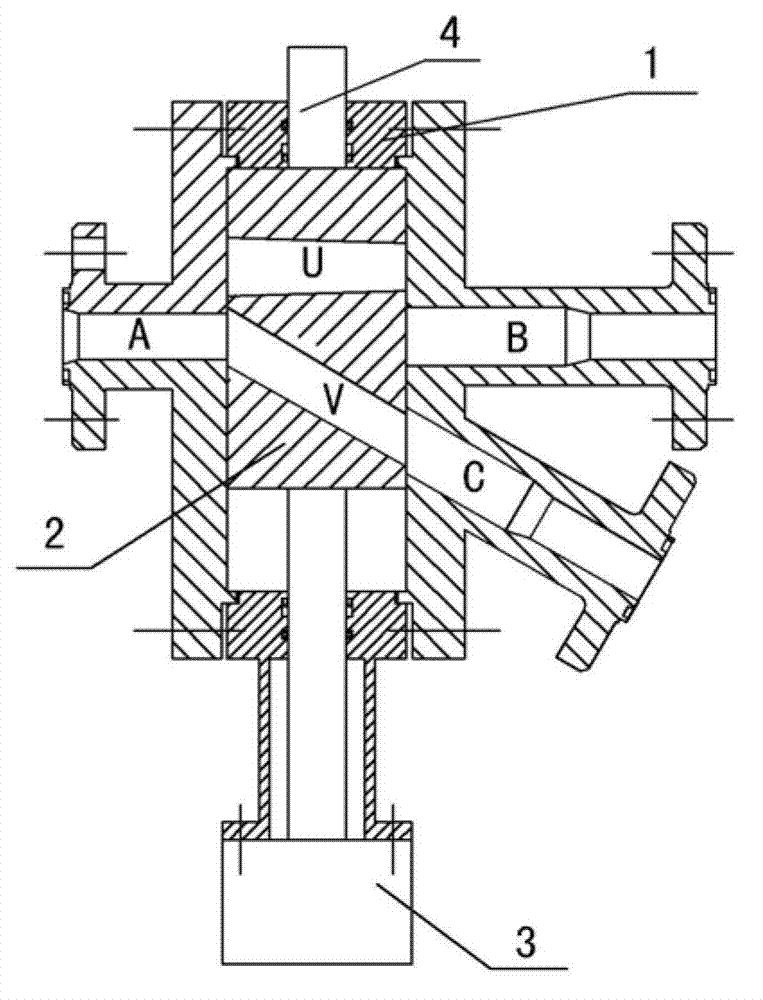 Slide powder-feeding three-way reversing valve