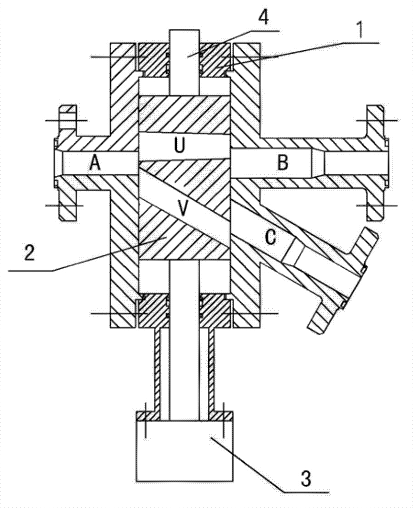 Slide powder-feeding three-way reversing valve