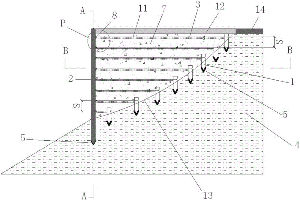 Anti-slide tie-steel pipe pile composite structure for repairing cave-in roadbed and method