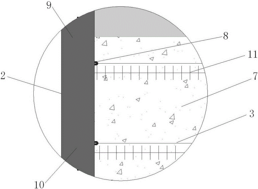 Anti-slide tie-steel pipe pile composite structure for repairing cave-in roadbed and method