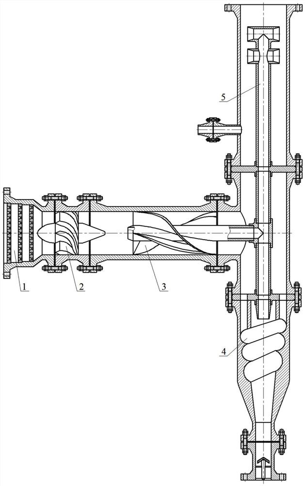 Micro-bubble axial flow and rotational flow double-field triode type T-shaped degassing device