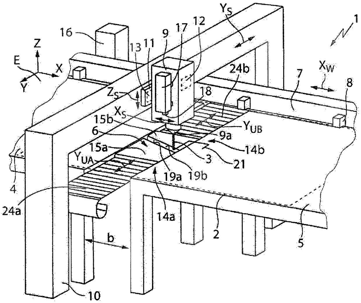 Machine for cutting a planar workpiece and method for pressing out a workpiece part that has been cut free