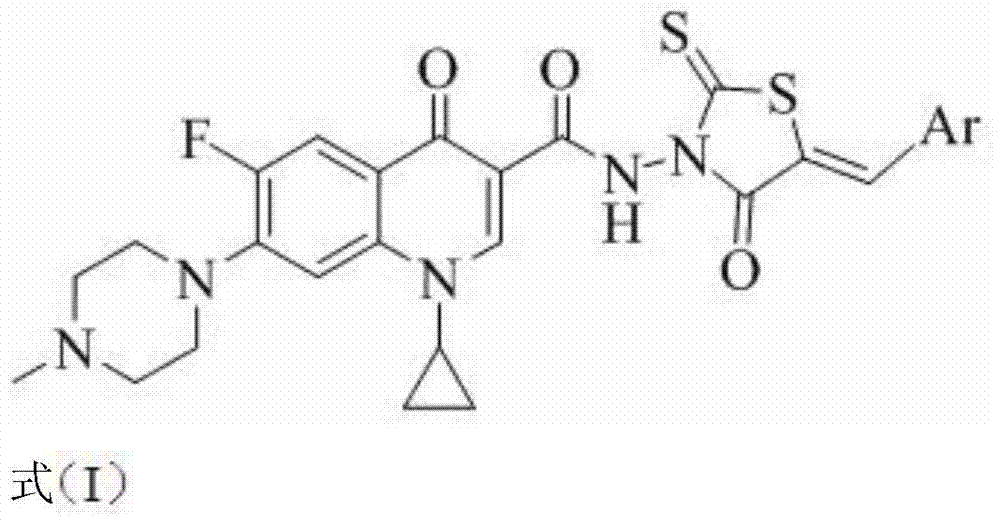 N-methyl ciprofloxacin (rhodanine unsaturated ketone) amide derivative and preparation method and application thereof