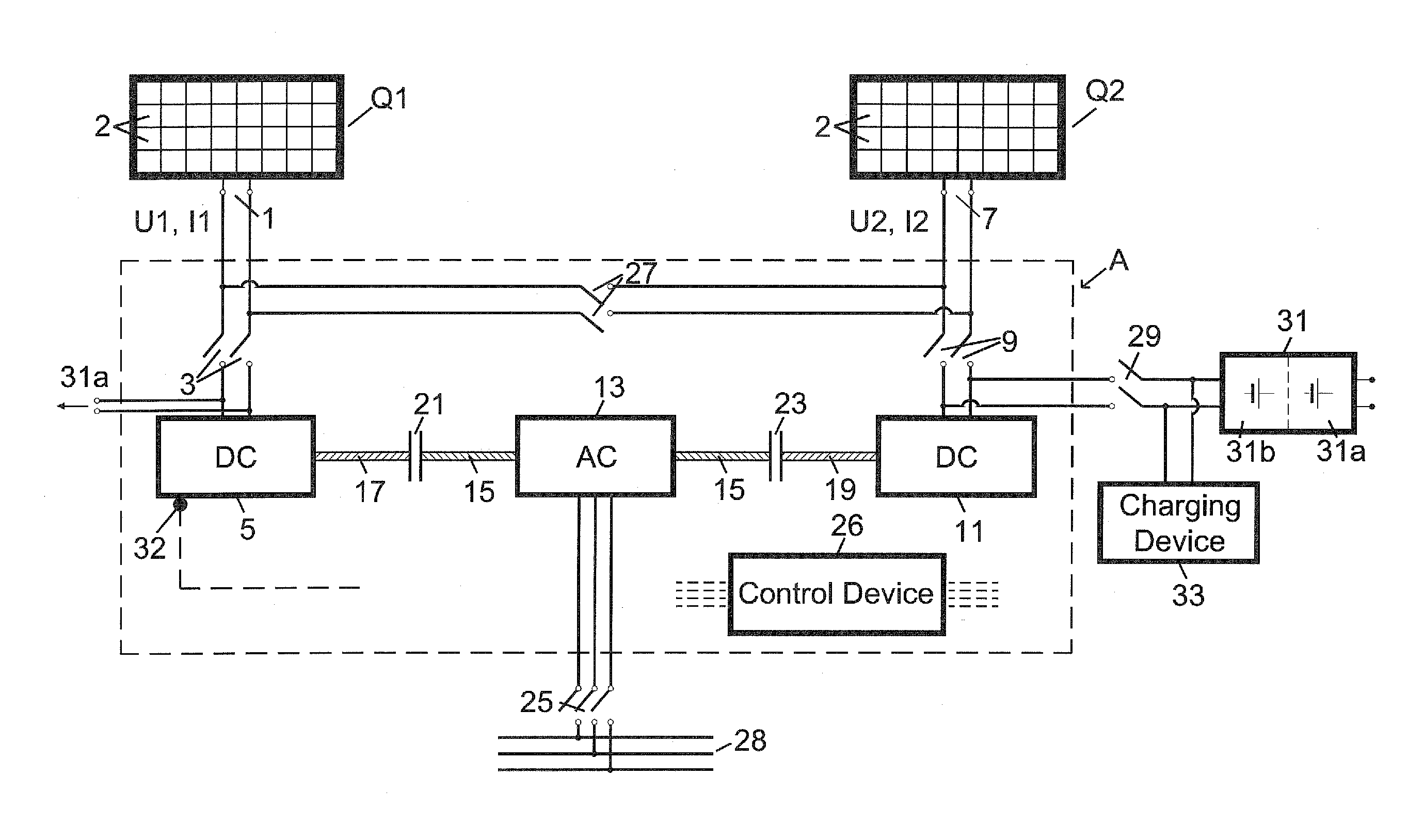 Photovoltaic system with battery and reserve power plant