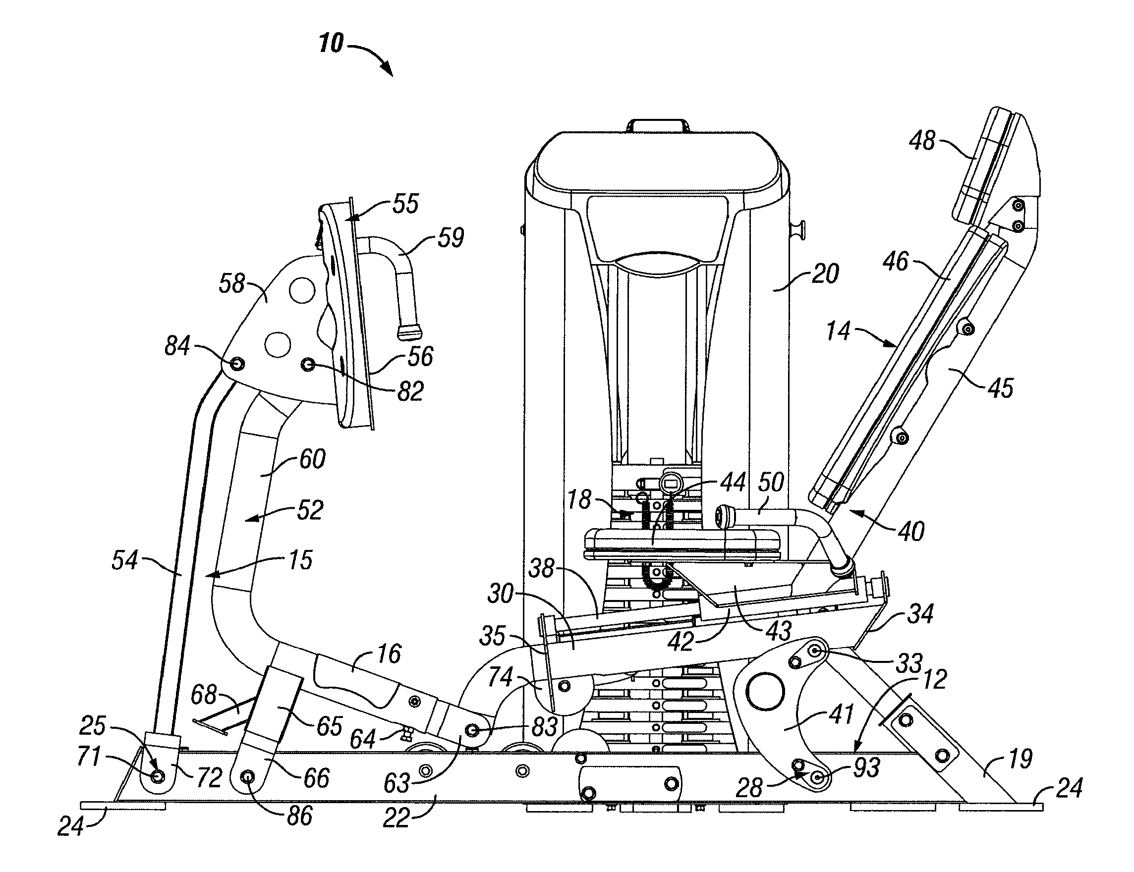 Leg press exercise machine with self-aligning pivoting seat