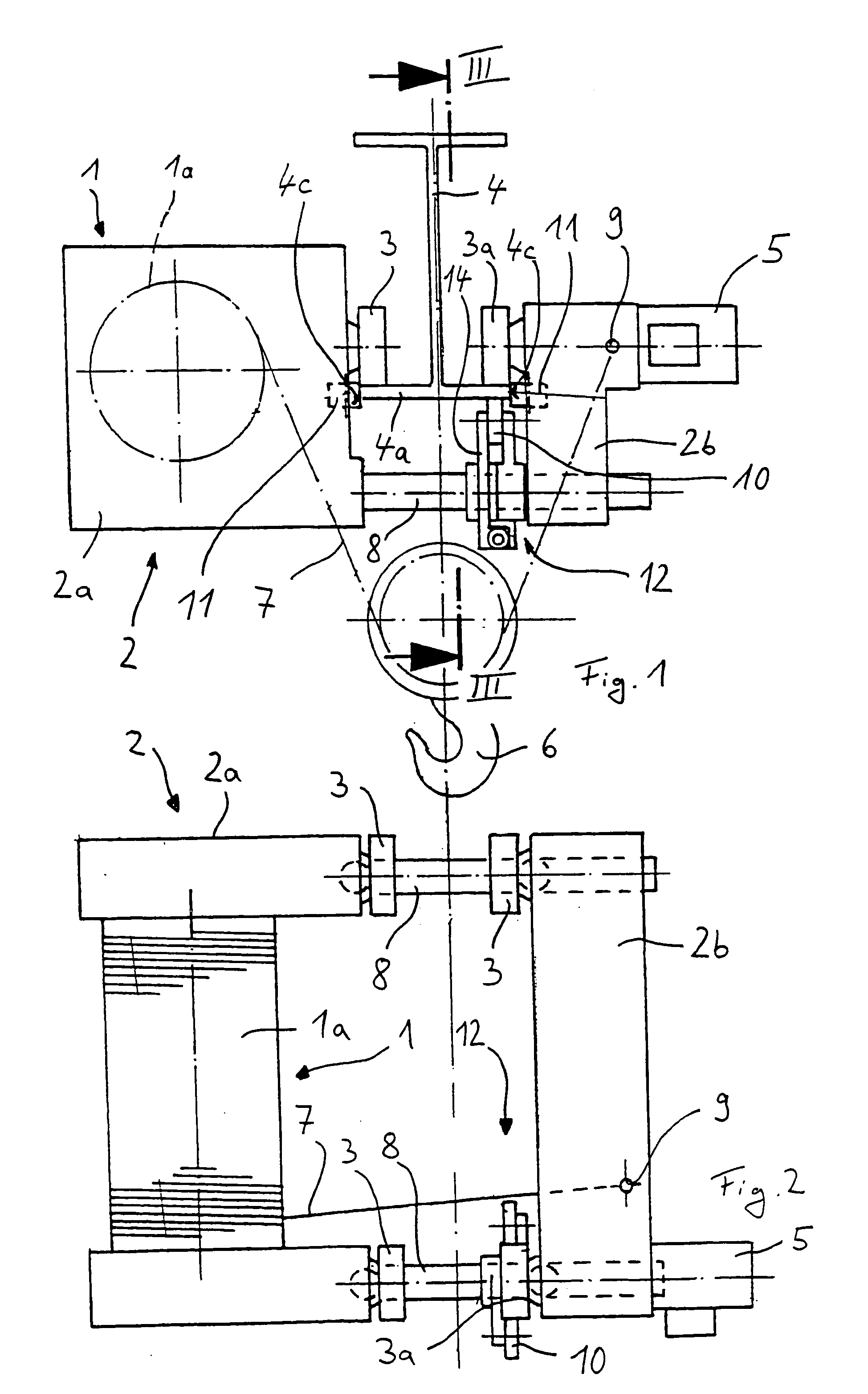 Crane trolley with low overall height