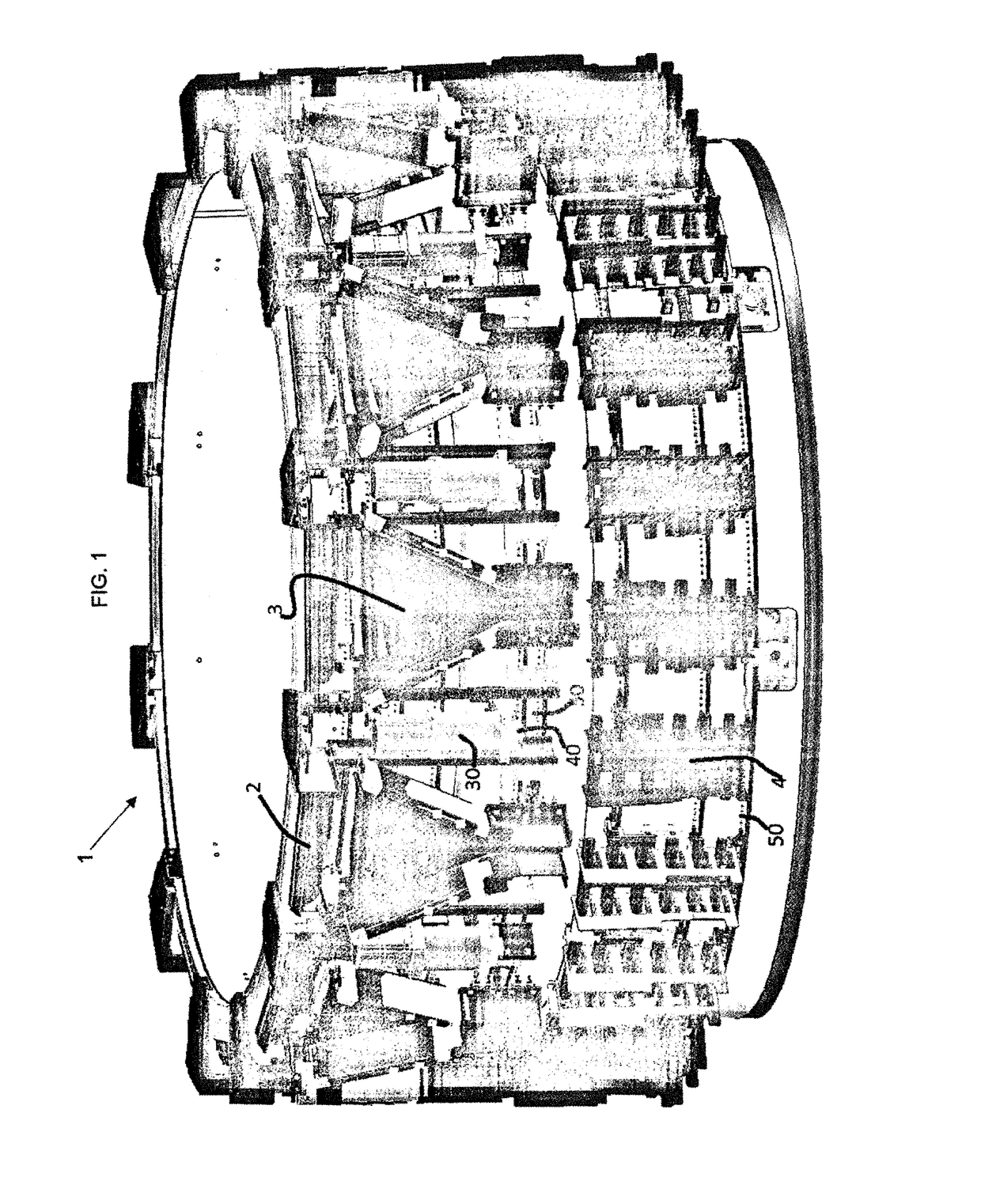 Sorting device of bulk containers with automatic size change