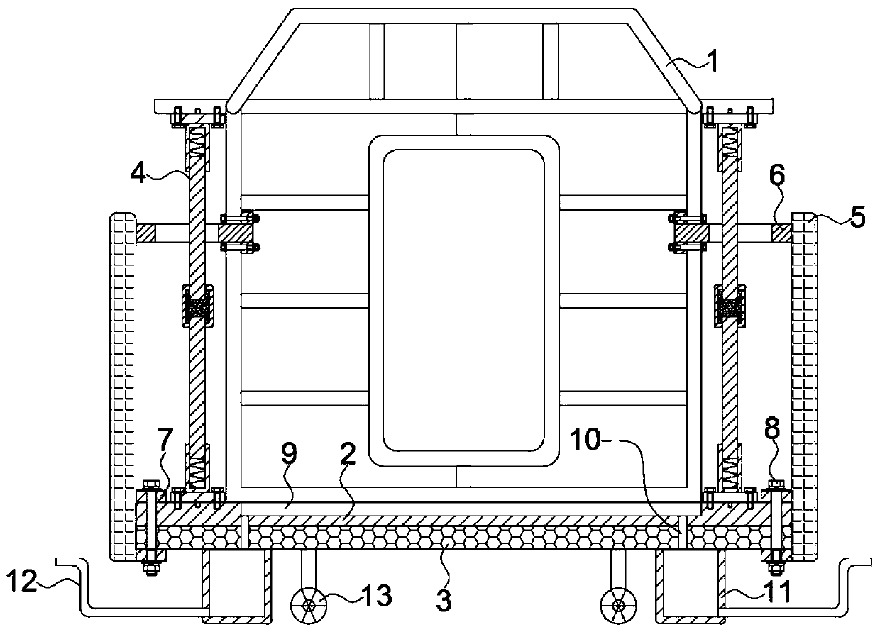 Attached type totally-enclosed safety protection shed for overpass highway hanging basket construction