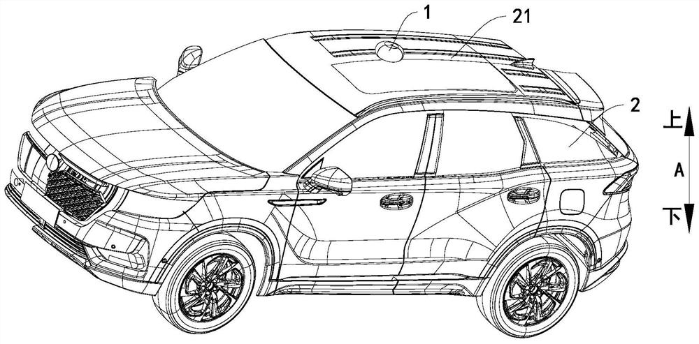 Covering device for vehicle and vehicle having same