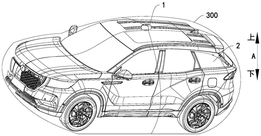 Covering device for vehicle and vehicle having same