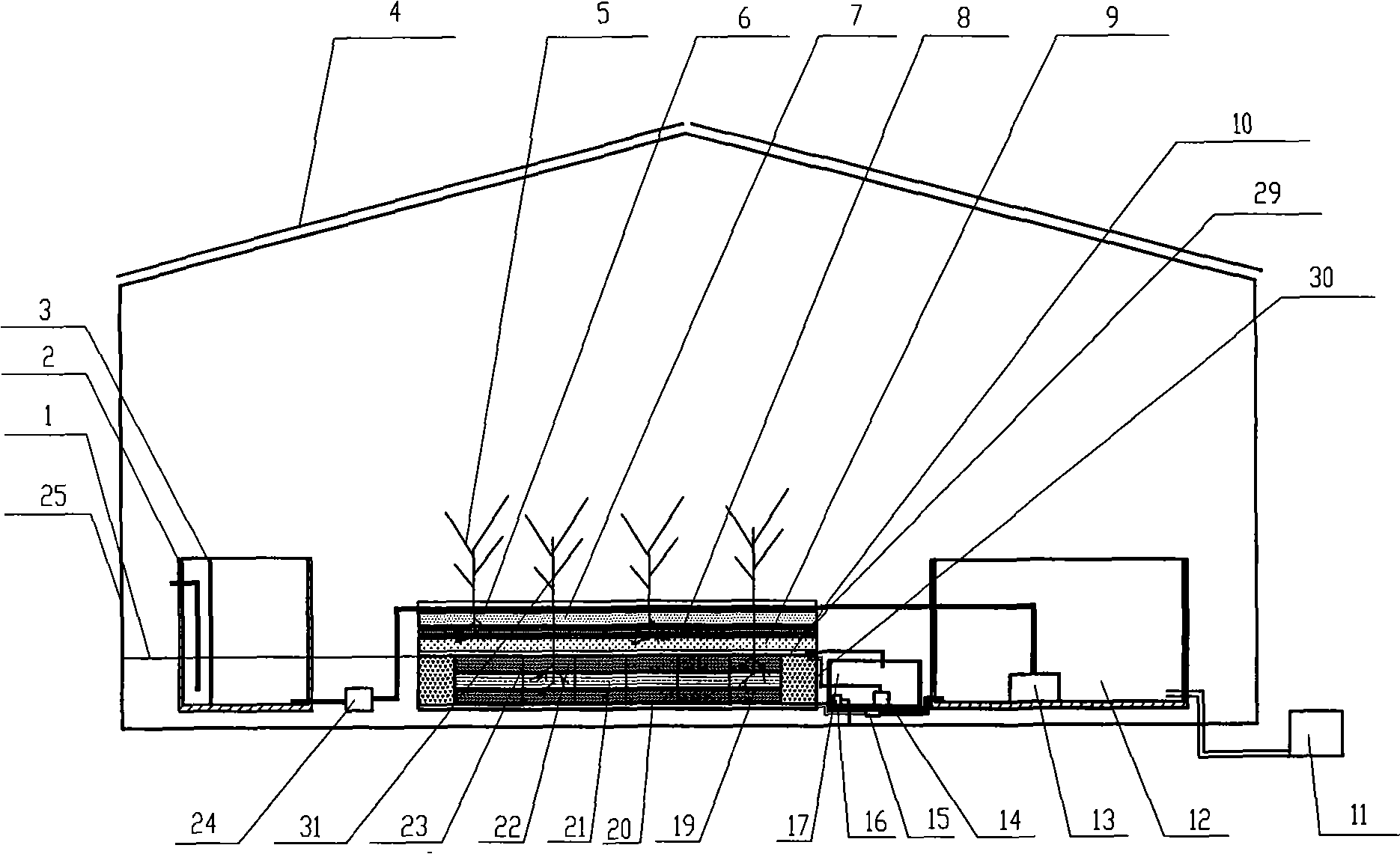 Composite artificial marsh sewage treatment system