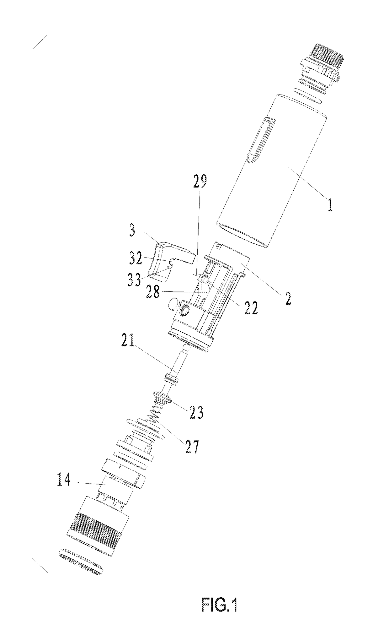 Single button, cyclic shower head switch