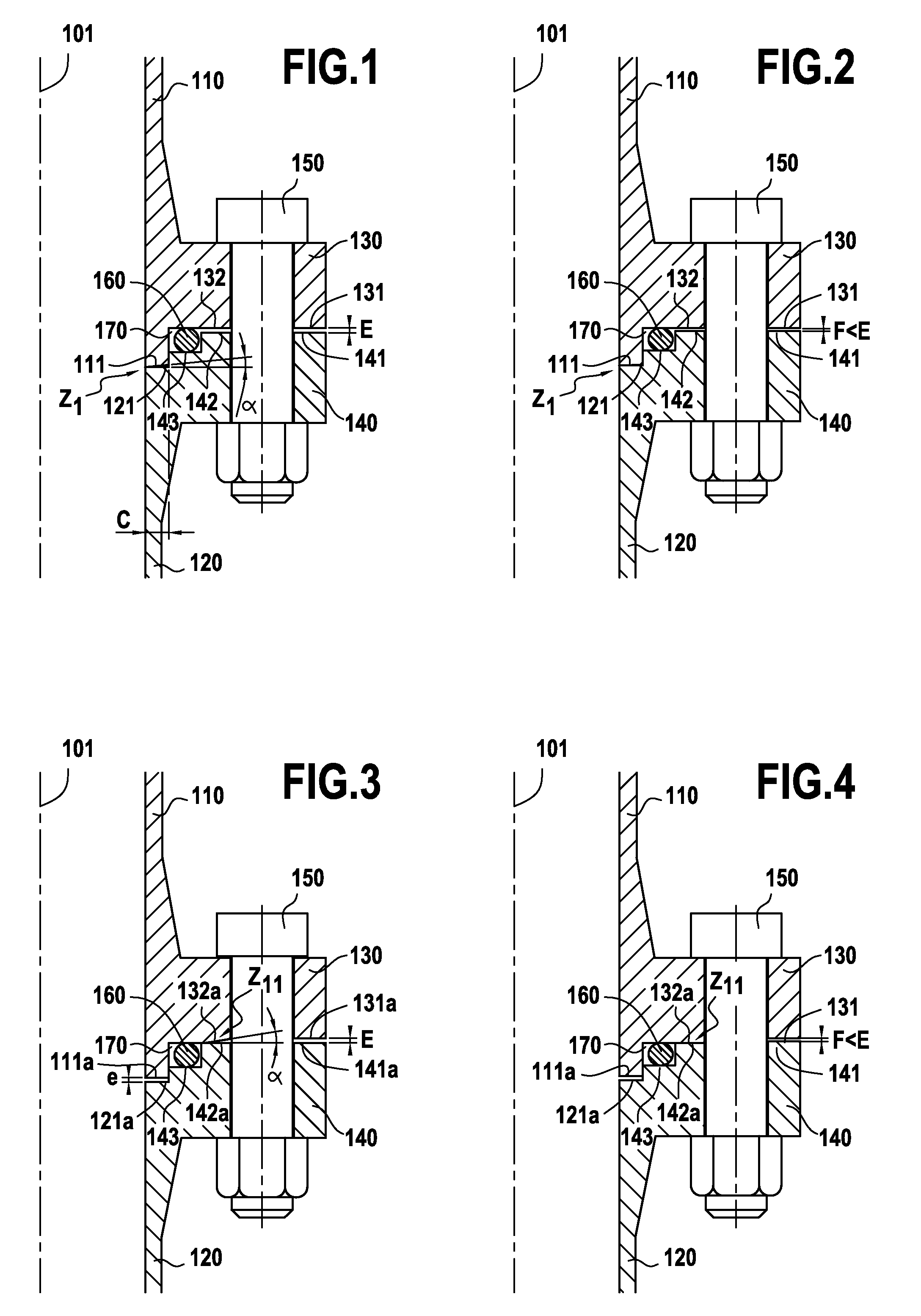 Device for pre-stressed sealed connection with flanges