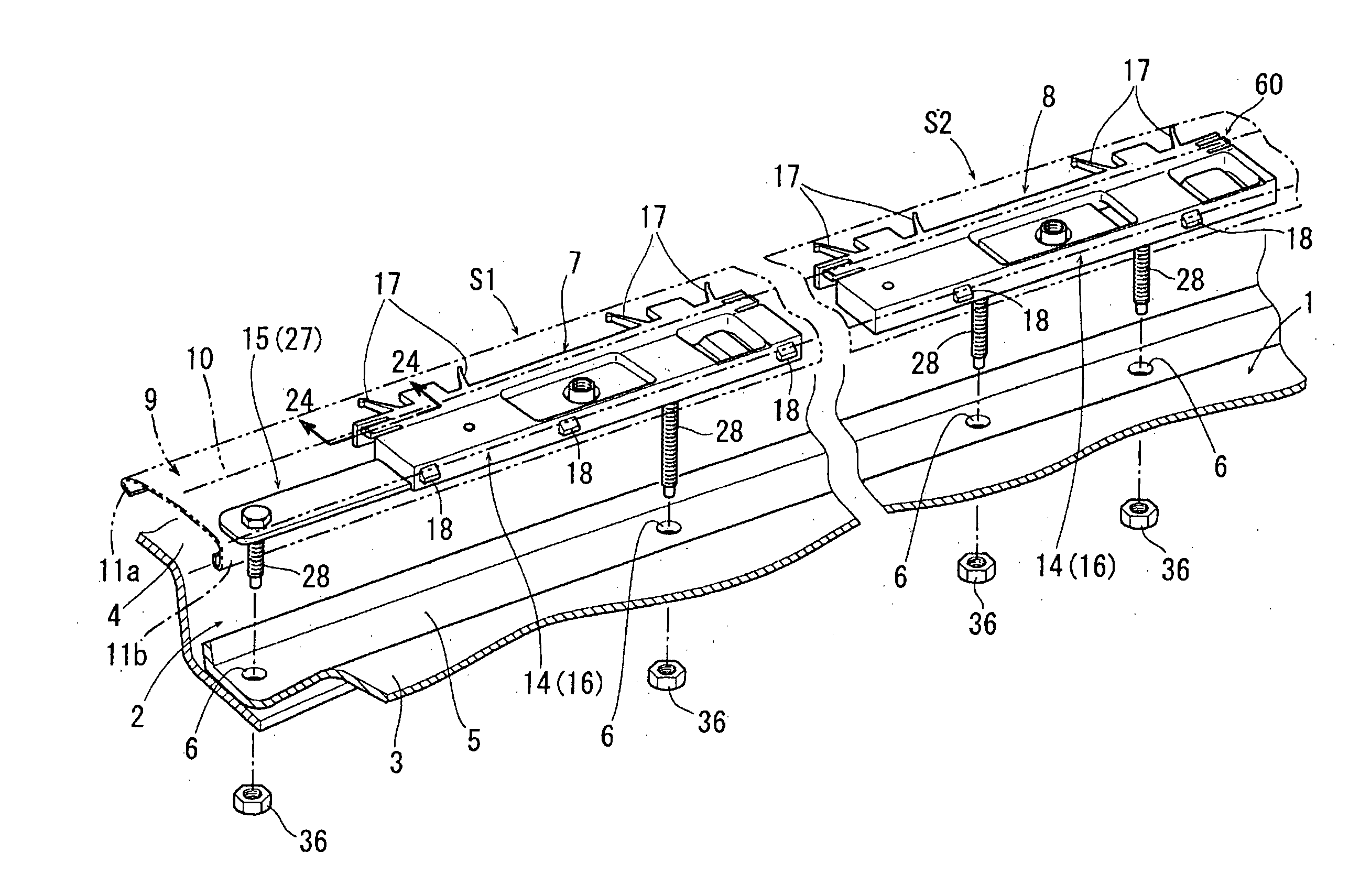 Exterior member mounting unit, exterior member mounting structure and method for using exterior member mounting unit