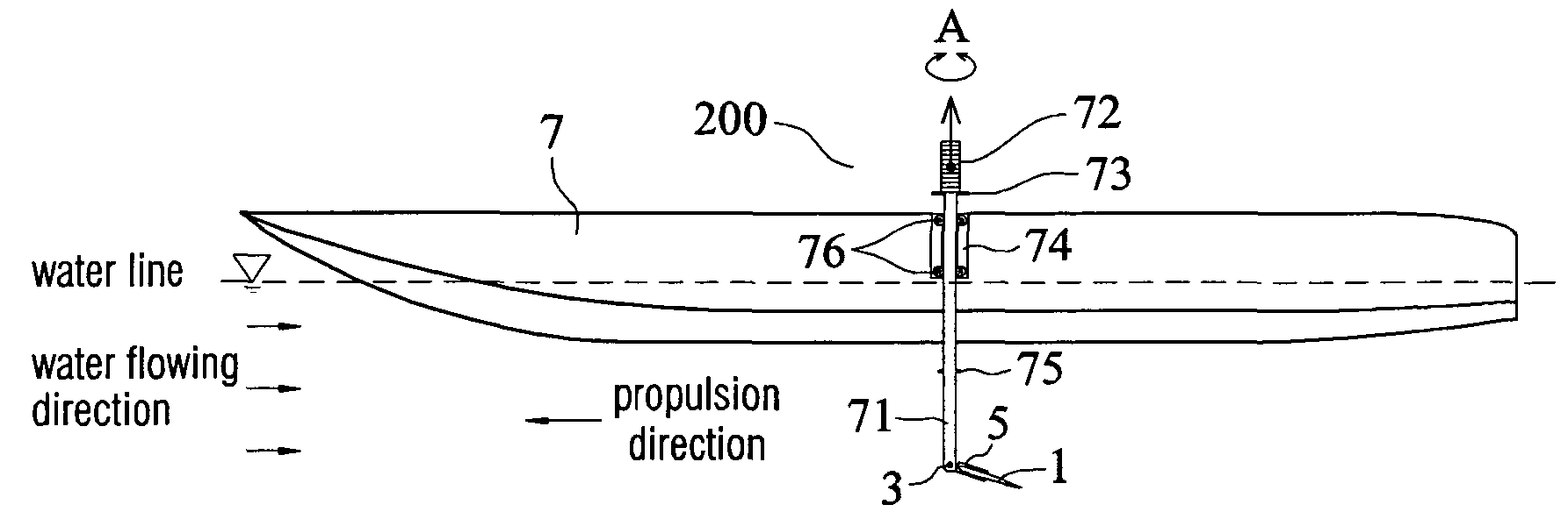 Oscillating-foil type underwater propulsor with a joint