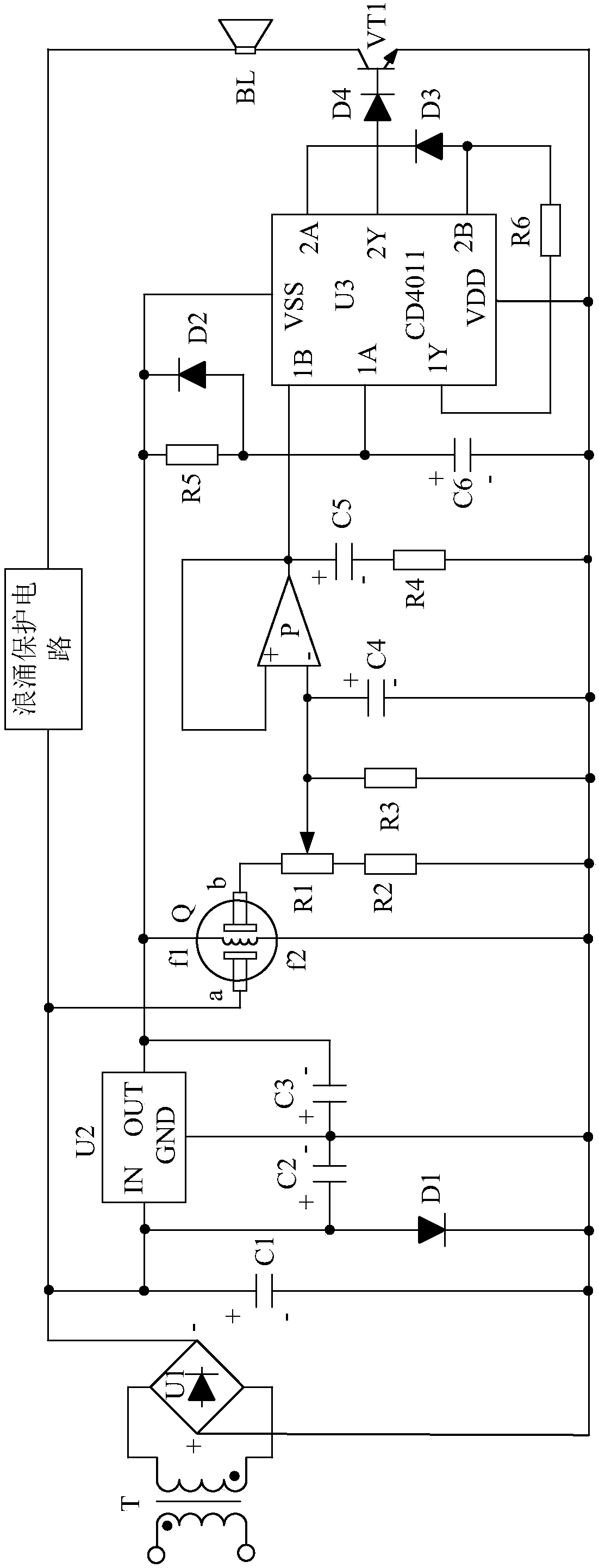 Voltage following type combustible gas detection alarm system based on surge protection