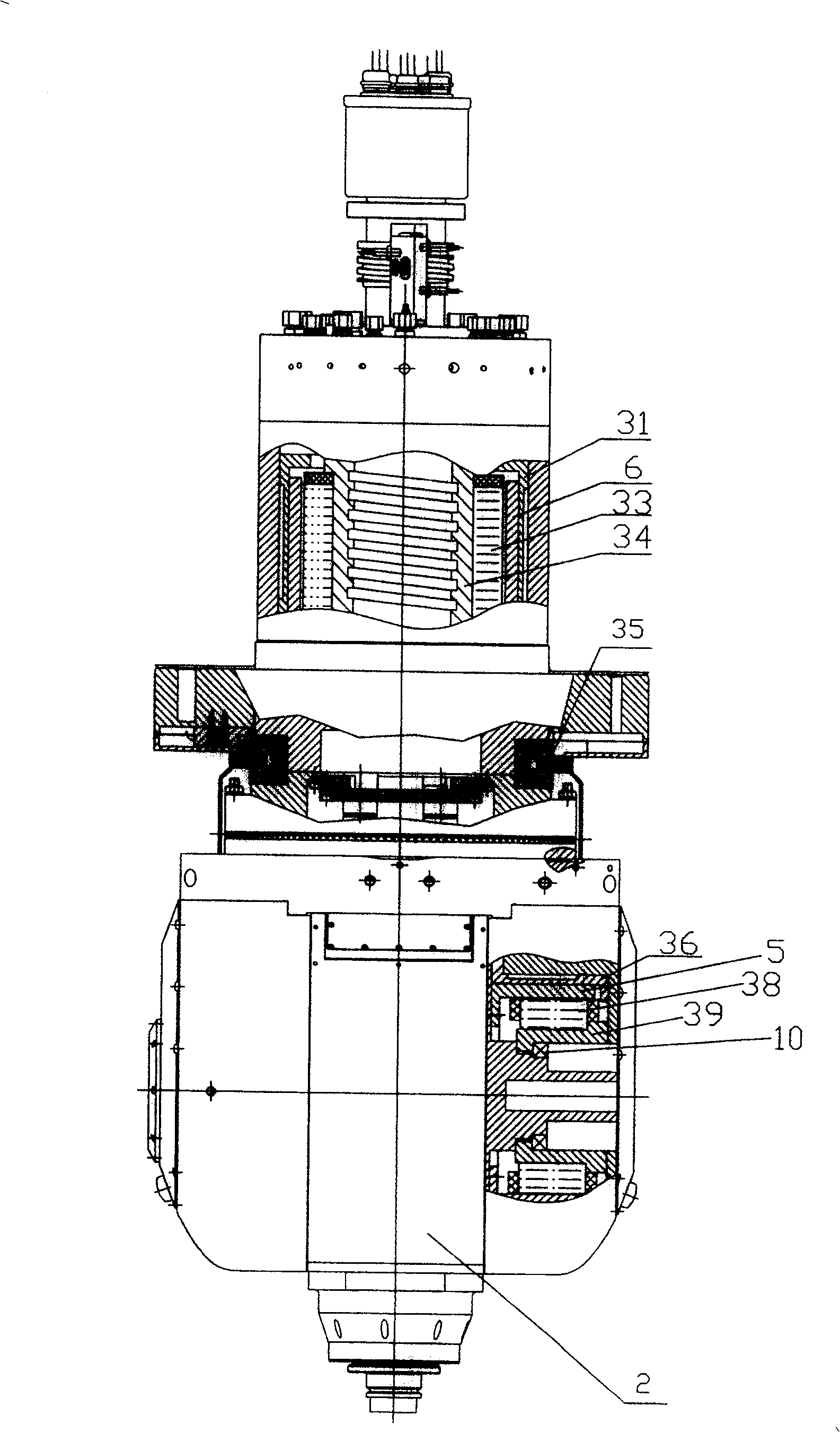 Double pendulum milling head of AC permanent magnetic synchronization external-rotor-type force moment motor drive