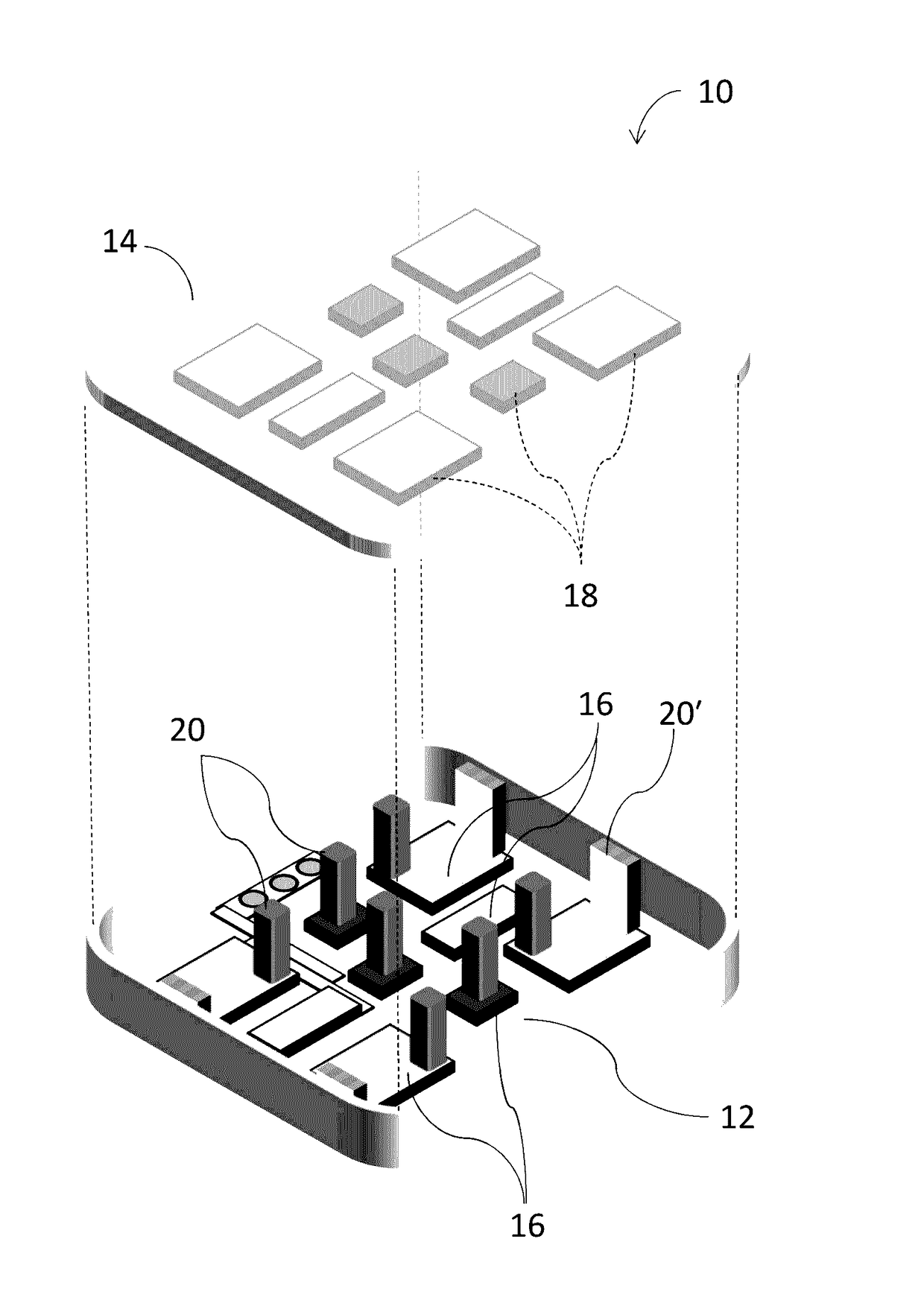 Electronic module with free-formed self-supported vertical interconnects