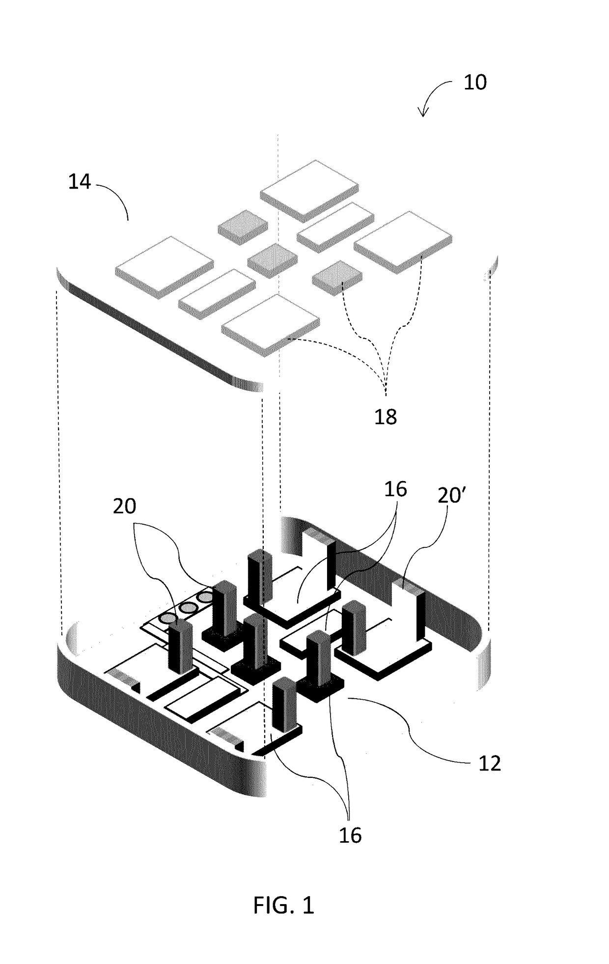 Electronic module with free-formed self-supported vertical interconnects