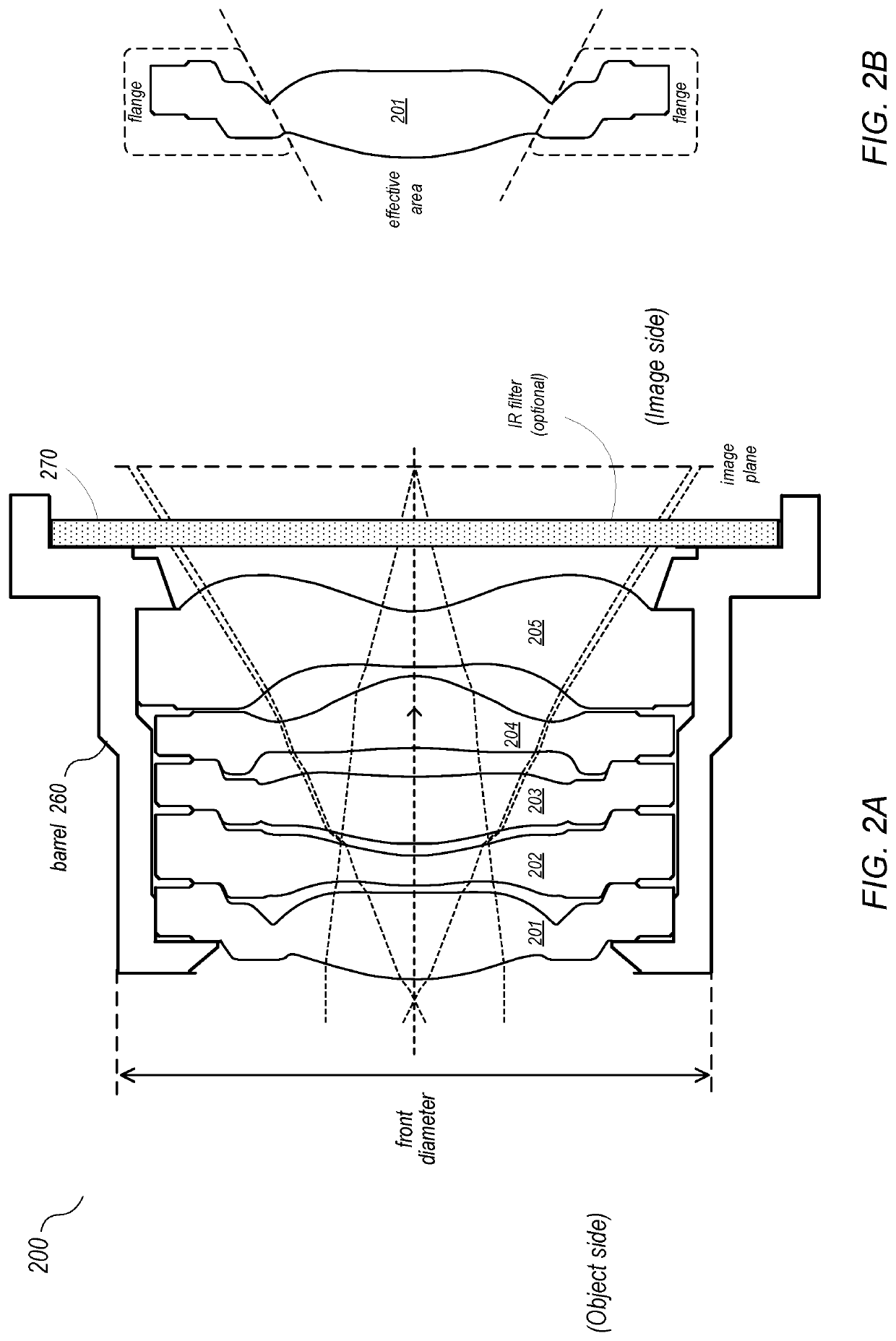 Light-absorbing flange lenses