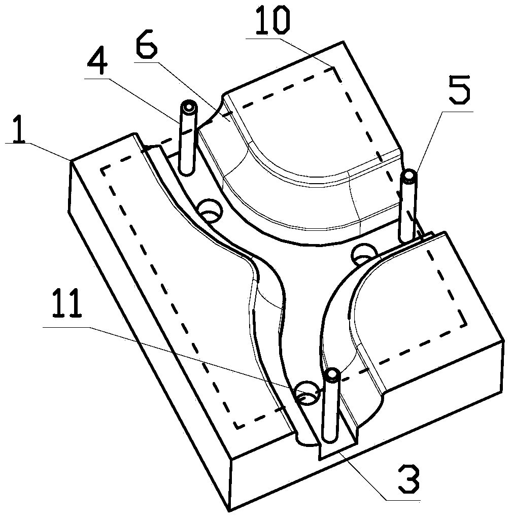 Forming method of tee joint half-tube part and compound punching die